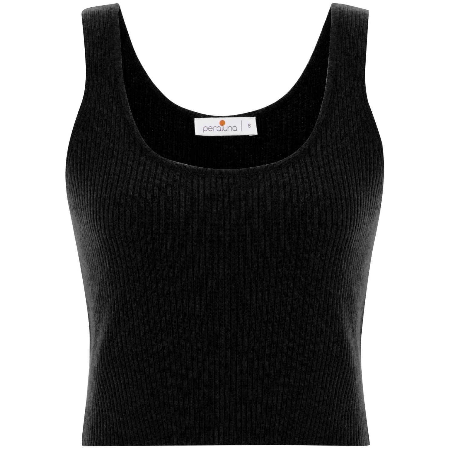 Women’s Cashmere Blend Crop Fit Ribbed Knitwear Singlet - Black Extra Large Peraluna