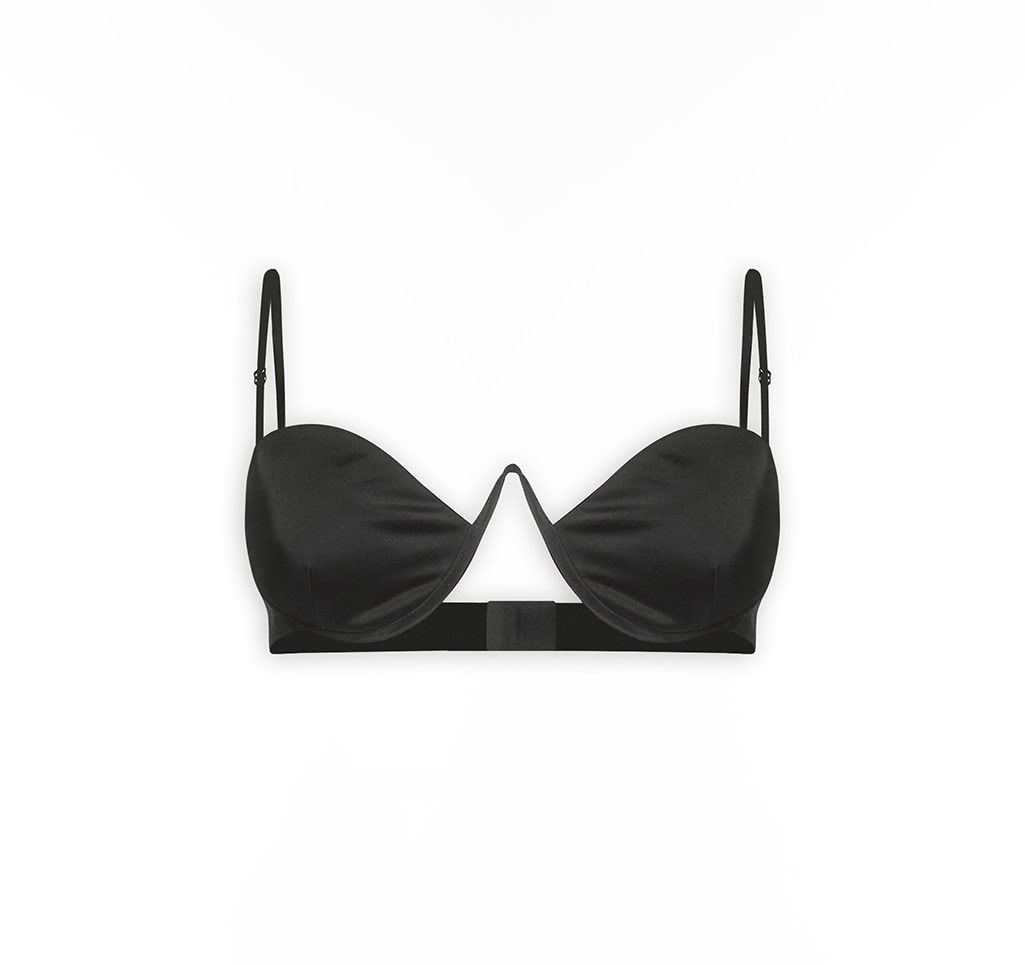 Maison Sél Women's Underwire Black Satin Bra - Black In Black