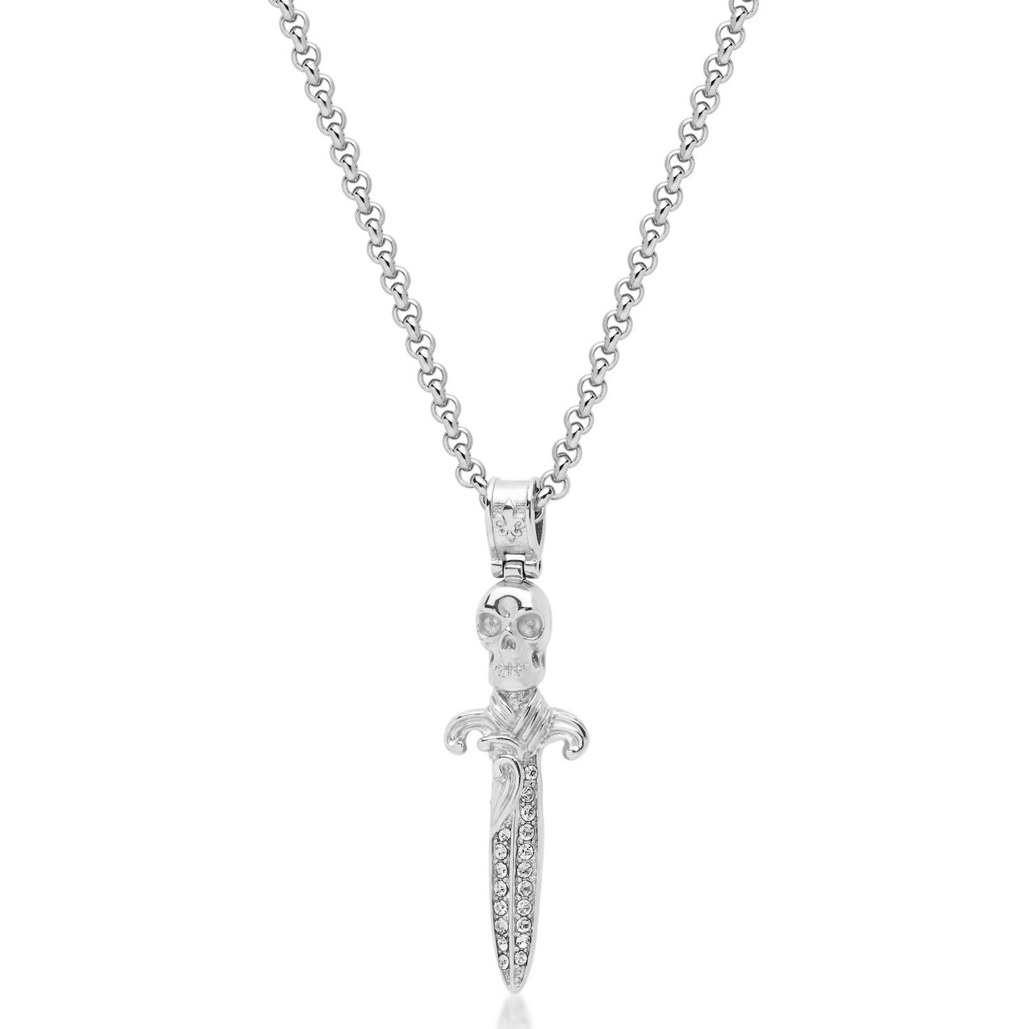 Nialaya Mens Silver Skull Sword Necklace