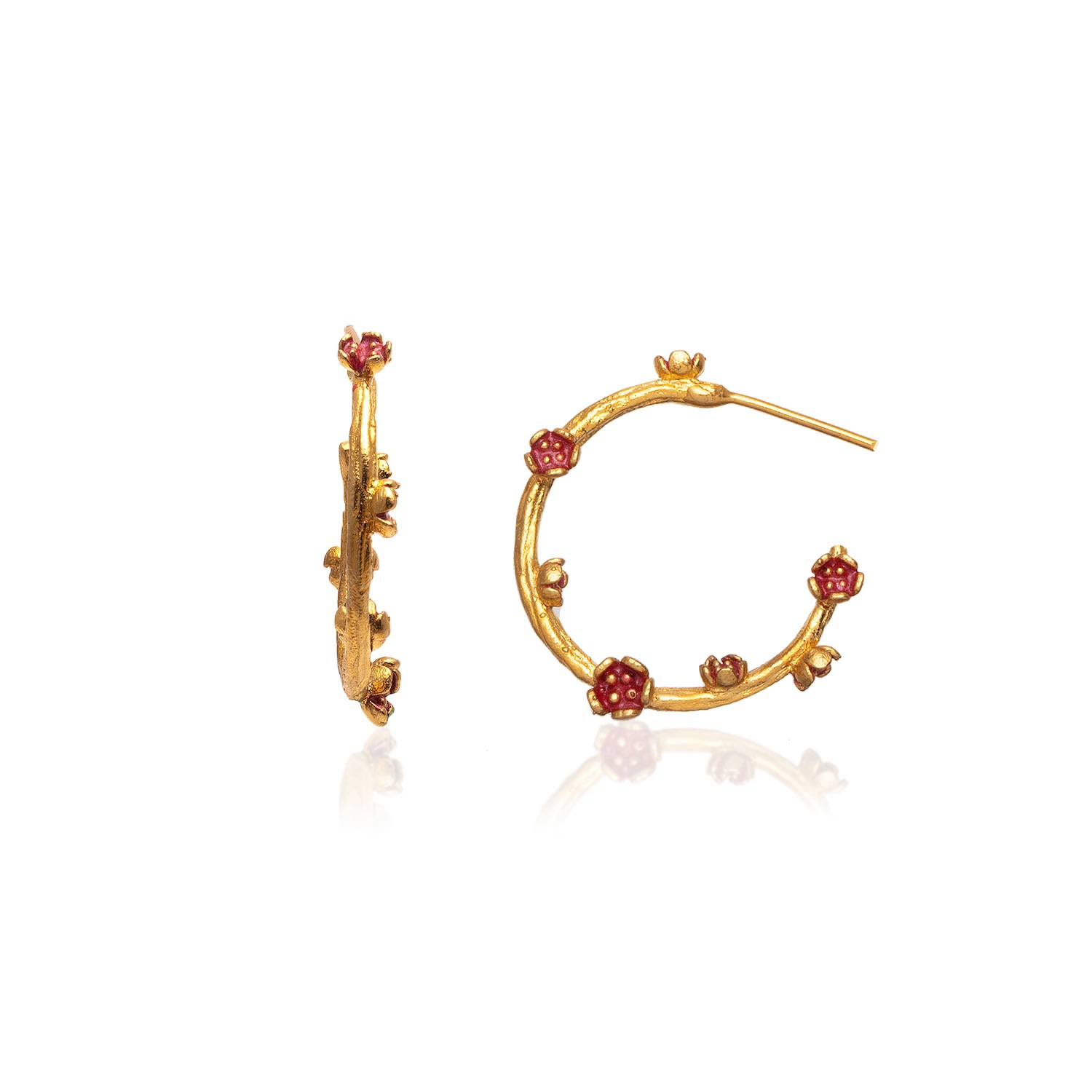 Milou Jewelry Women's Small Red Flower Hoop Earrings