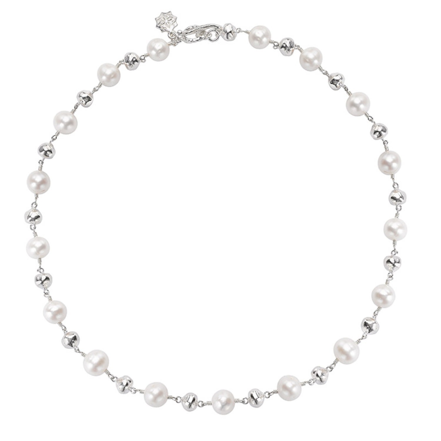 Women’s Silver Nugget & White Freshwater Pearl Necklace Dower & Hall