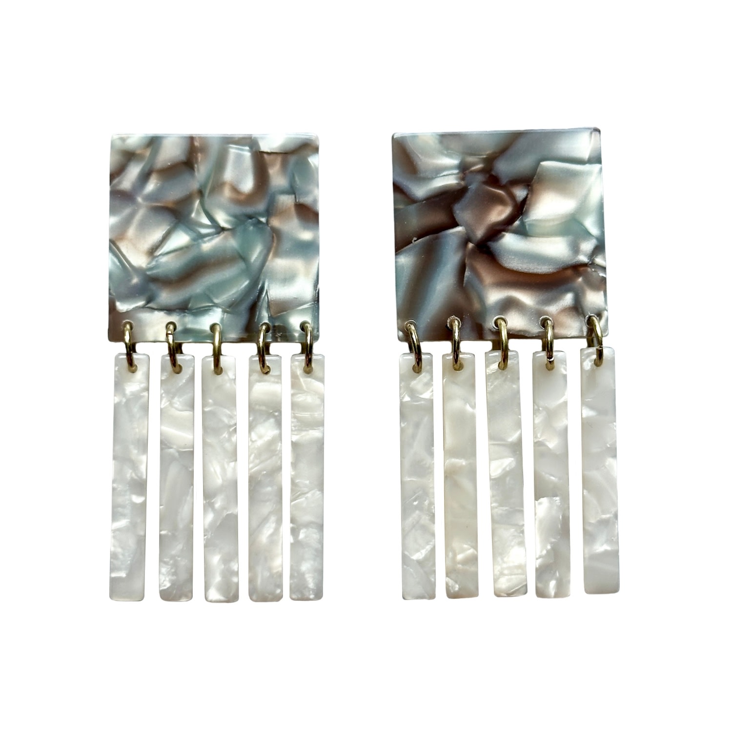 Closet Rehab Women's Green / Grey / White Square Fringe Earrings In Abalone
