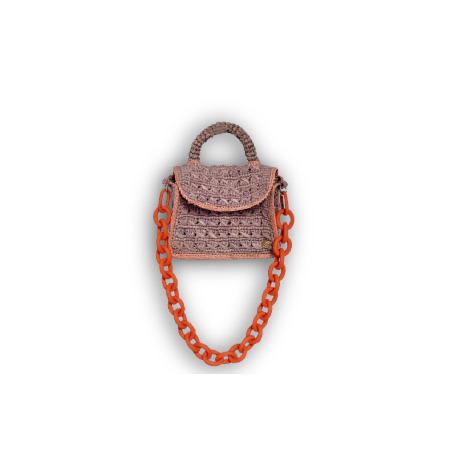 Women’s Pink / Purple Mini Raffia Bag Felicie With Orange Metallic Chain & Crocheted Strap - Lavender & Orange Sanabay Paris