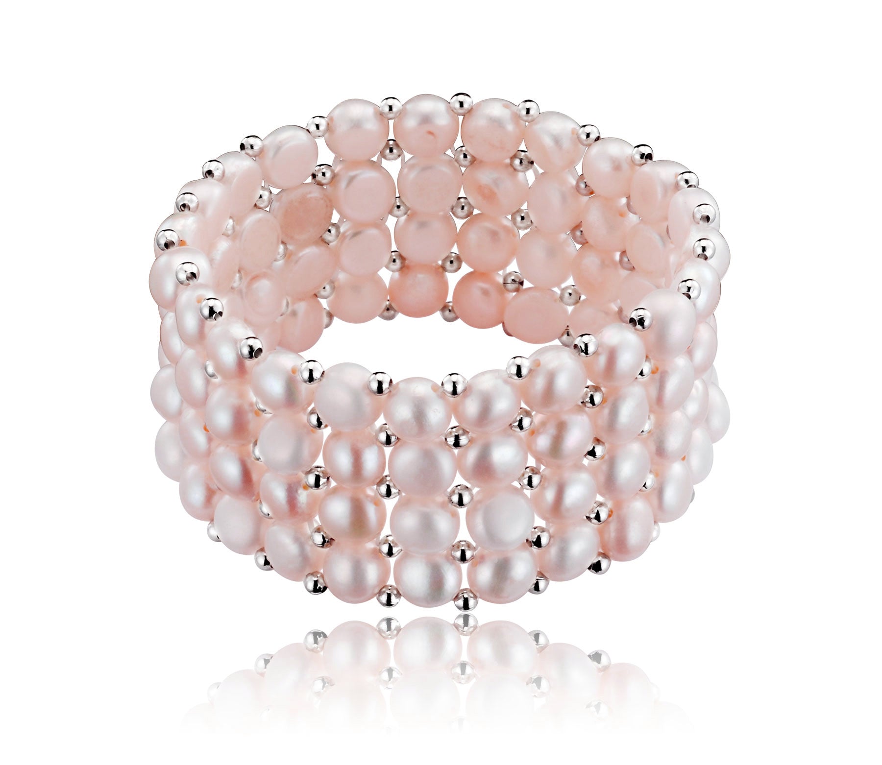 Genevive Jewelry Women's Pink / White Rachel Glauber White Gold Plated White Cultured Five Row Bracelet In Multi