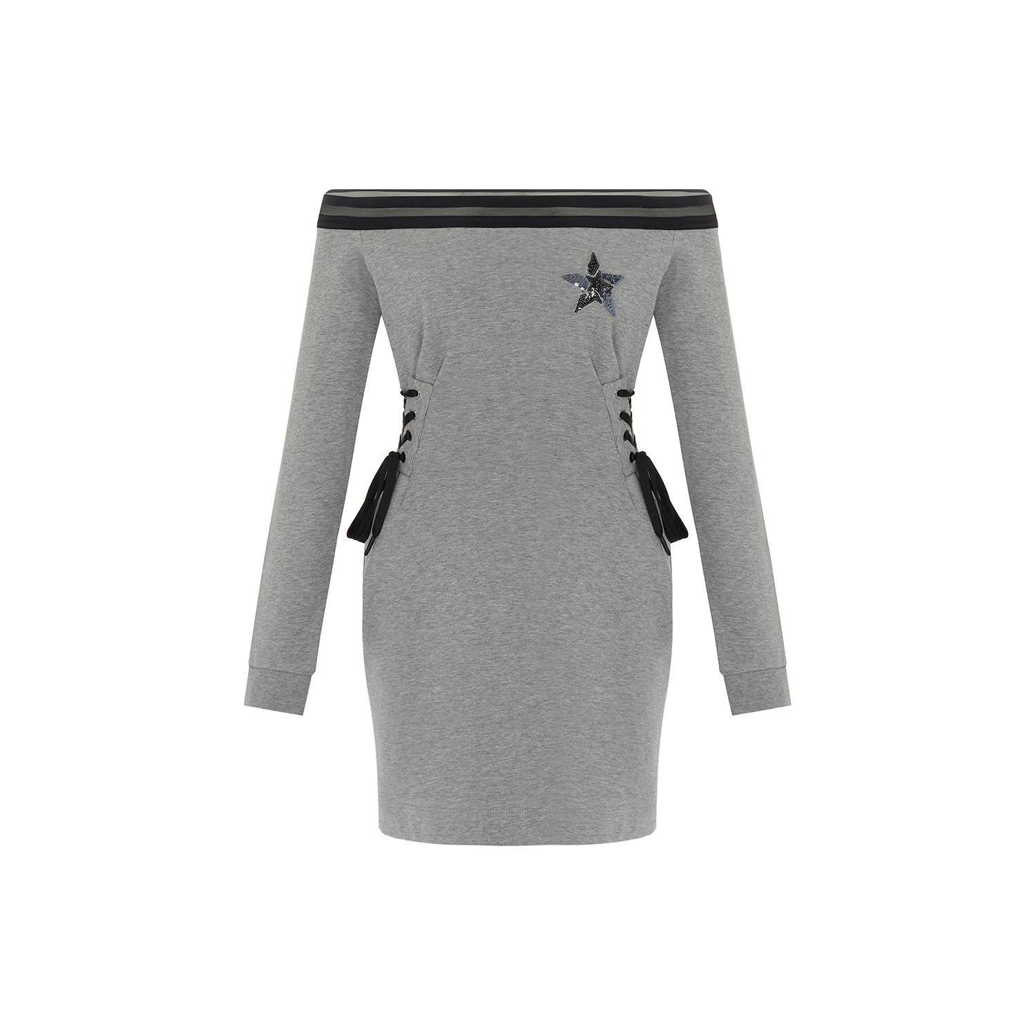 Rue Les Createurs Women's Grey Long Sleeve Strapless Gray Mini Dress In Grey