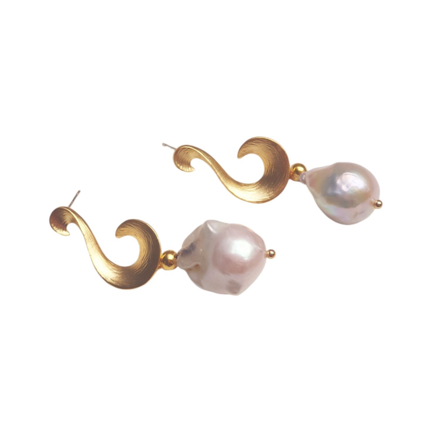 Way To Chic Women's Gold / White Baroque Pearl On Swirl Studs In Multi