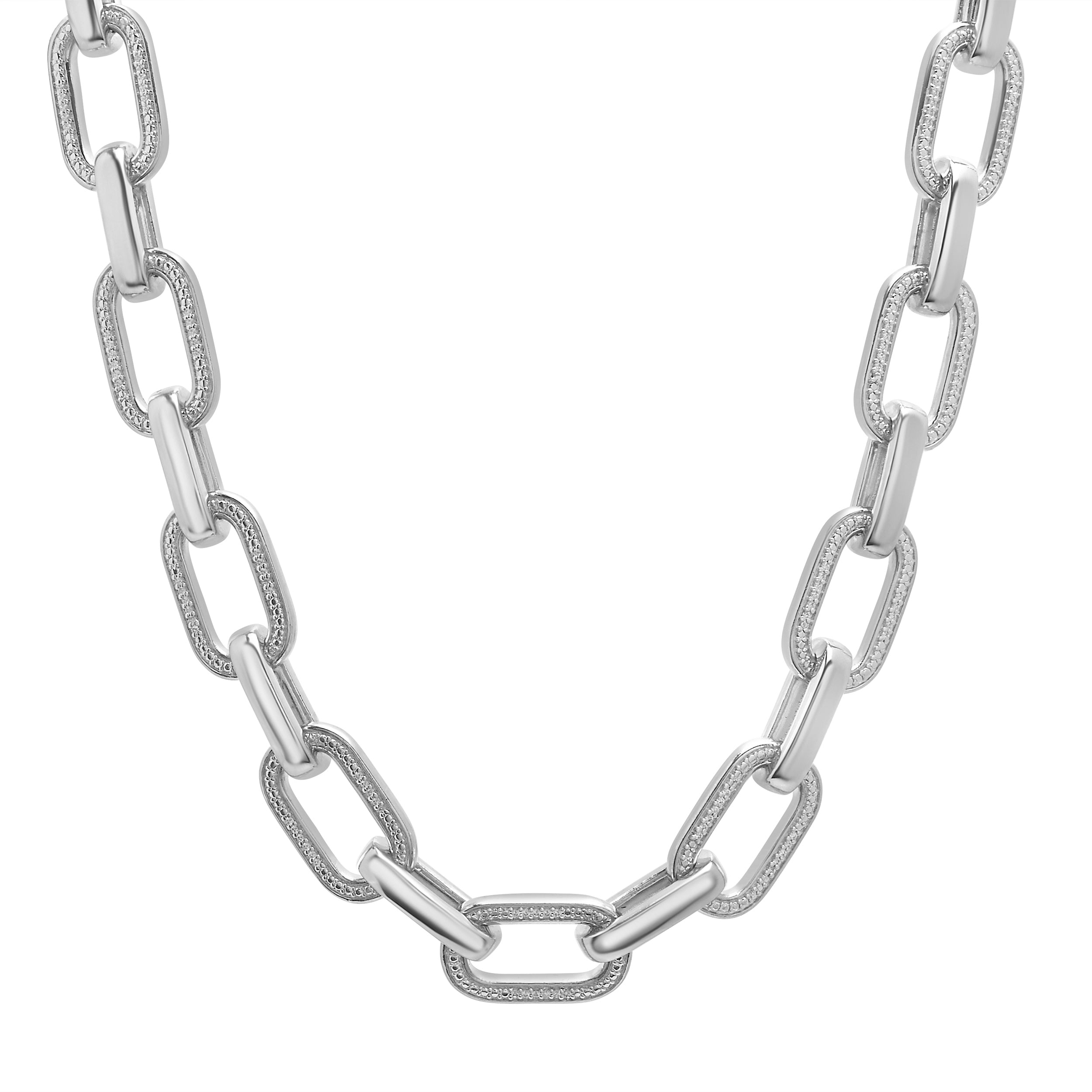 White / Silver Diamond Men’s Link Necklace In Sterling Silver Miki & Jane