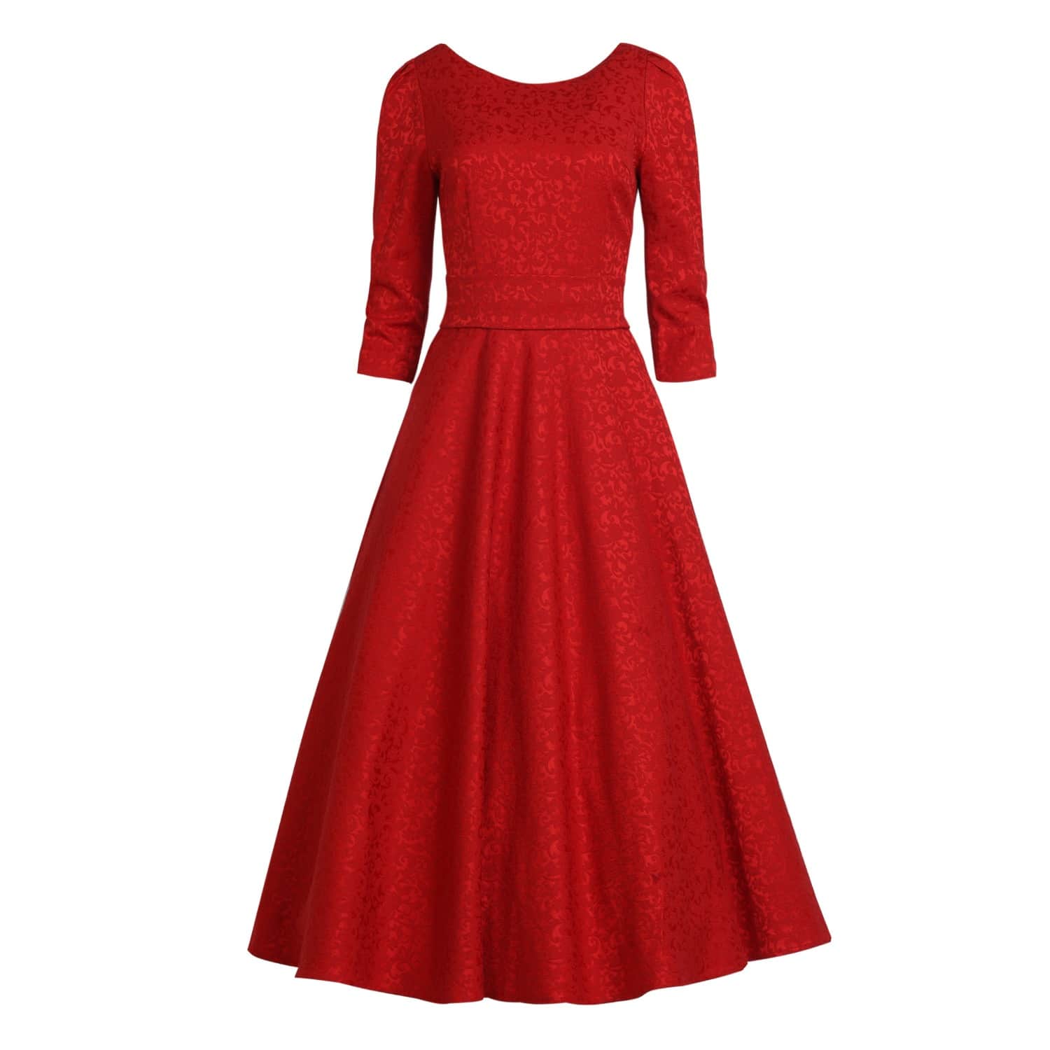 red jacquard dress