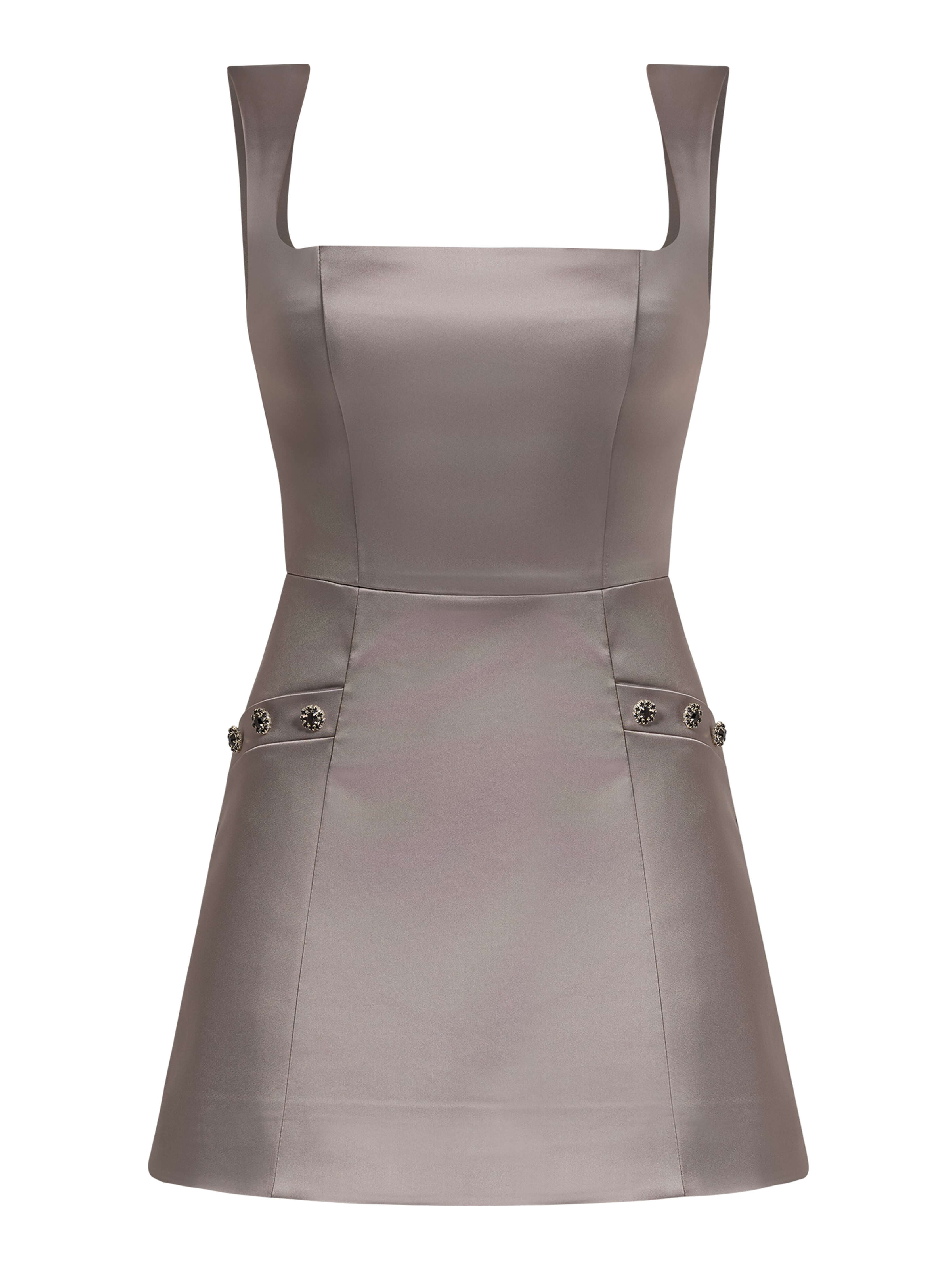 TIA DORRAINE WOMEN'S BLAME GRAVITY SATIN MINI DRESS, SILVER