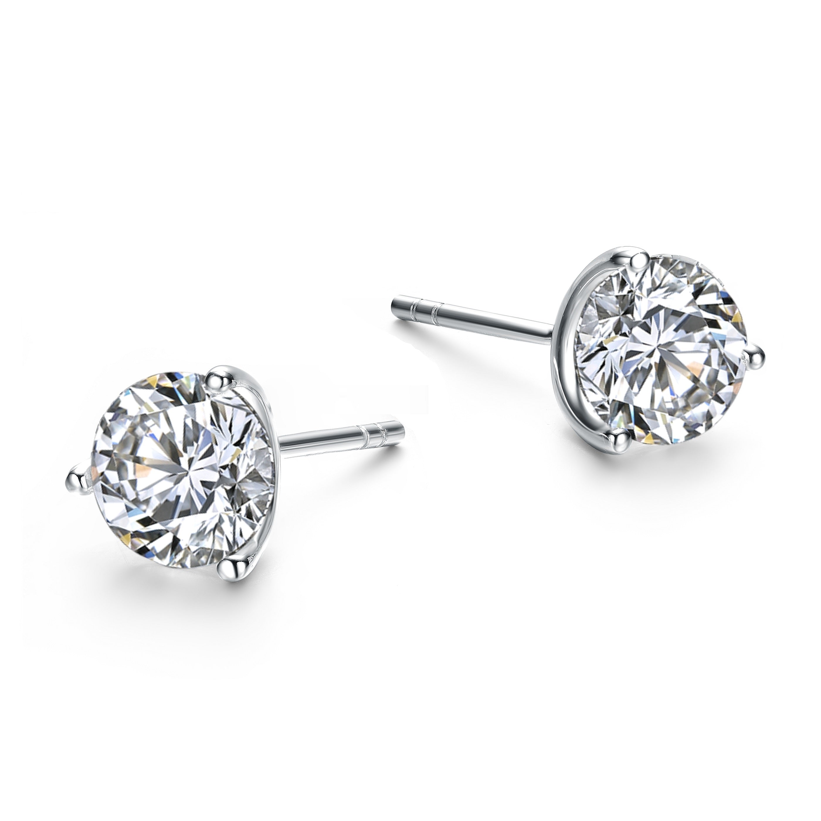 Genevive Jewelry Women's Rachel Glauber White Gold Plated Three-prong Martini Solitaire Stud Earrings In White