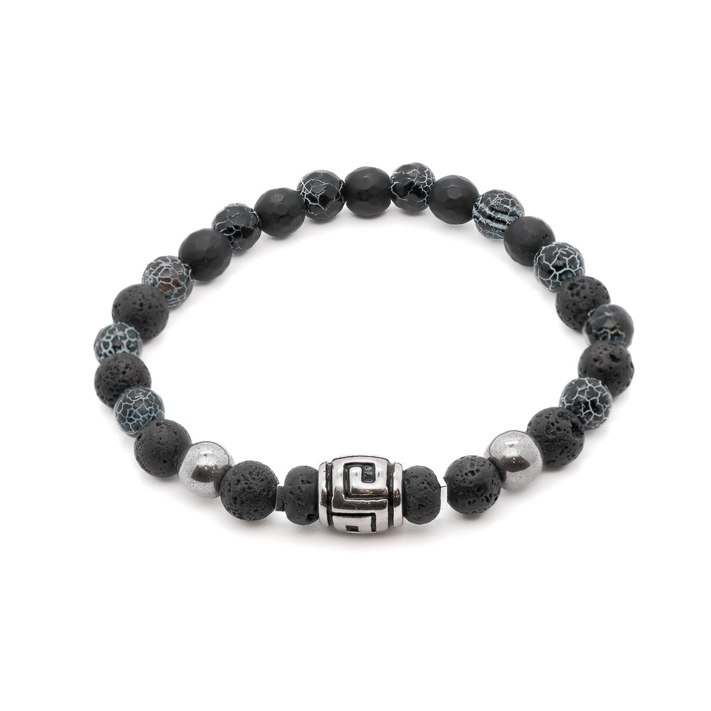 Ebru Jewelry Black / Silver Courage Lava Rock Men's Bracelet In Metallic