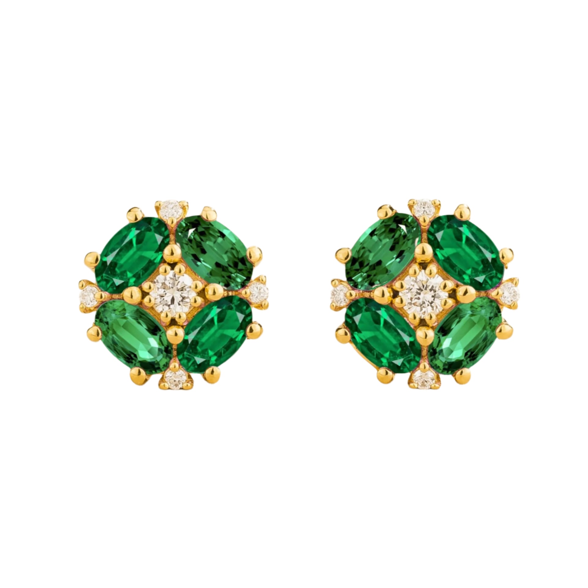 Juvetti Women's Green / White / Gold Pristi Gold Earrings Diamond & Emerald In Multi