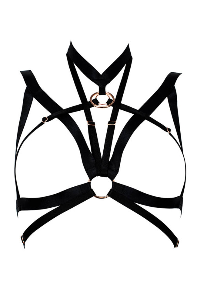 Women’s Black / Rose Gold Malevolence Body Harness Bra Top Strappy Lingerie Xxs/Xs Malice Lingerie