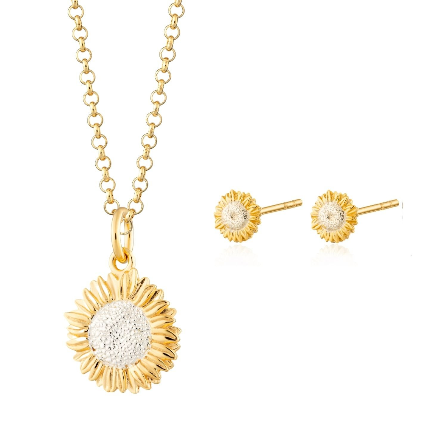 Women’s Gold / Silver Gold Plated Sunflower Necklace & Studs Jewellery Set Lily Charmed