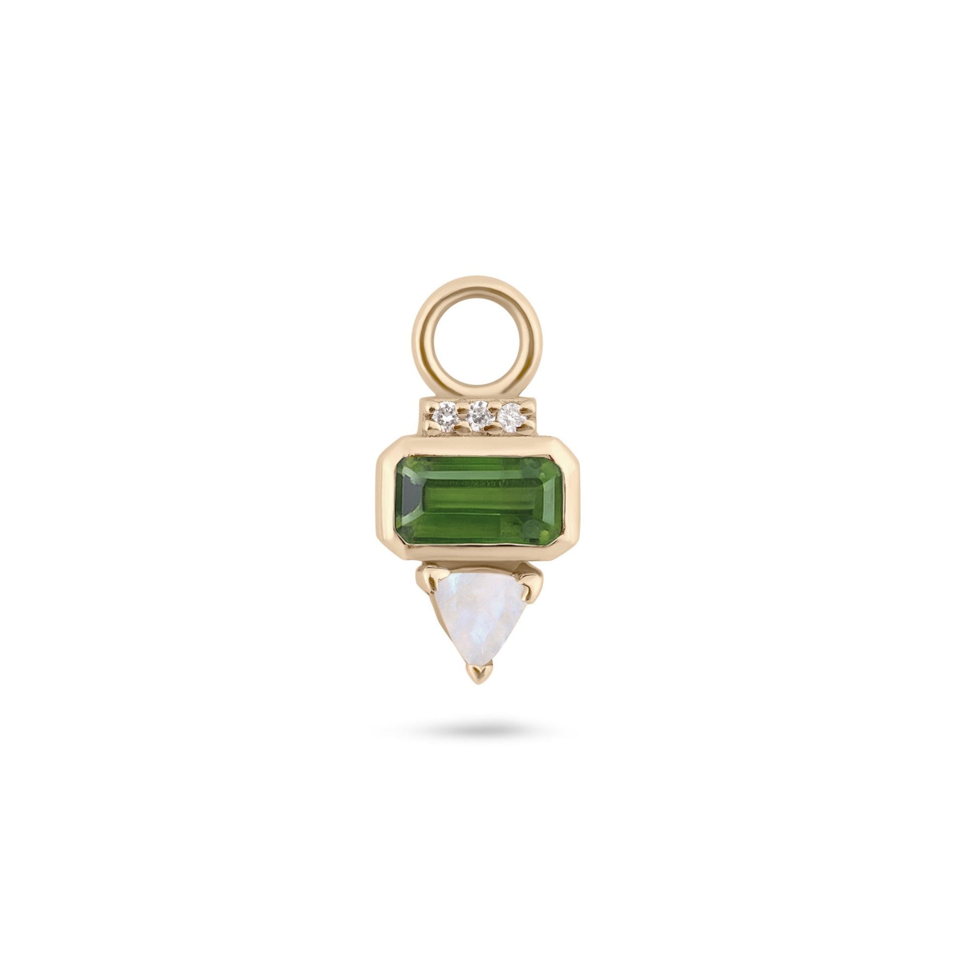 Zohreh Women's Gold / Green Green Tourmaline, Diamond & Moonstone Earring Charm 9k Gold In Gold