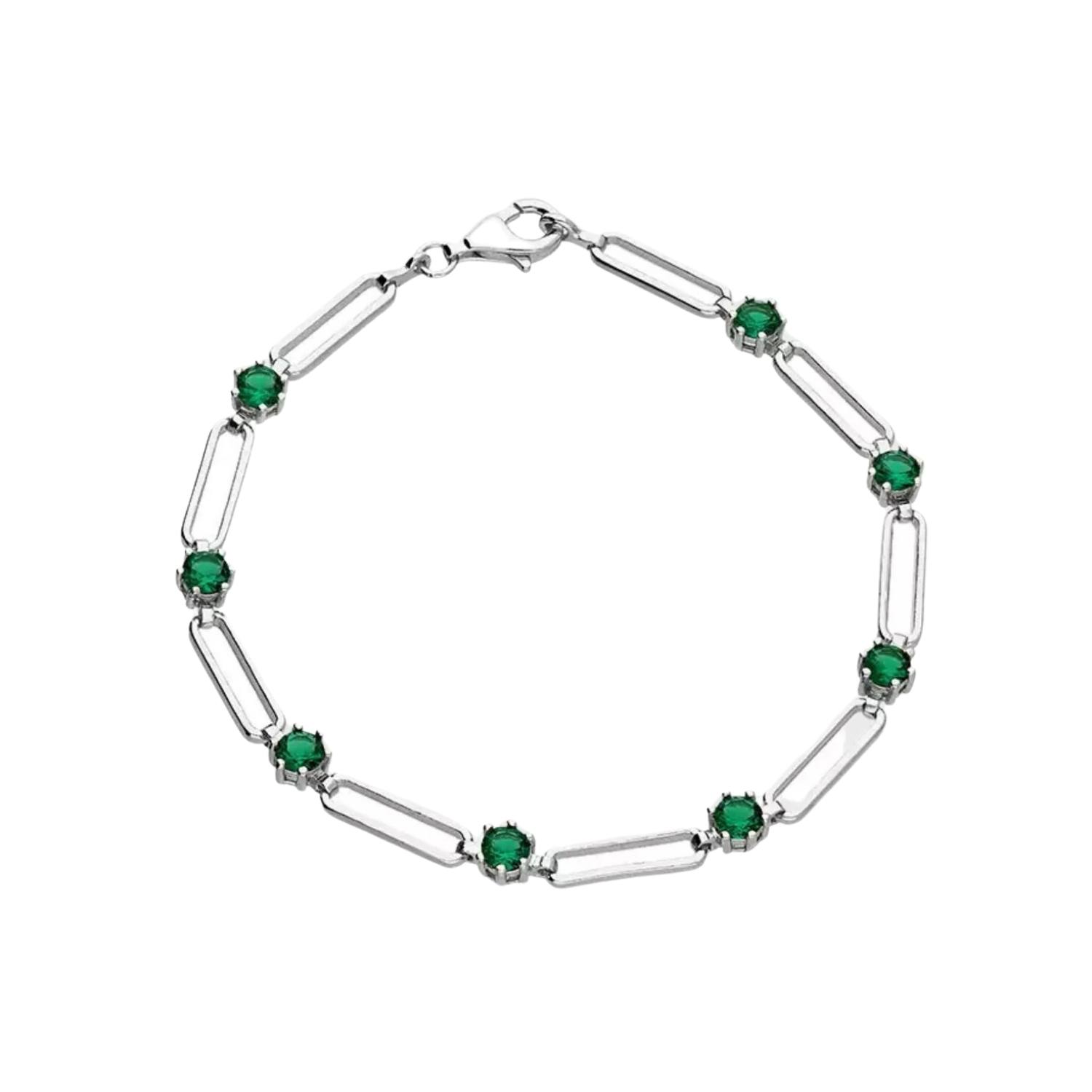 Women’s Green / Silver Emerald Paperclip Chain Bracelet Silver Fiyah Jewellery