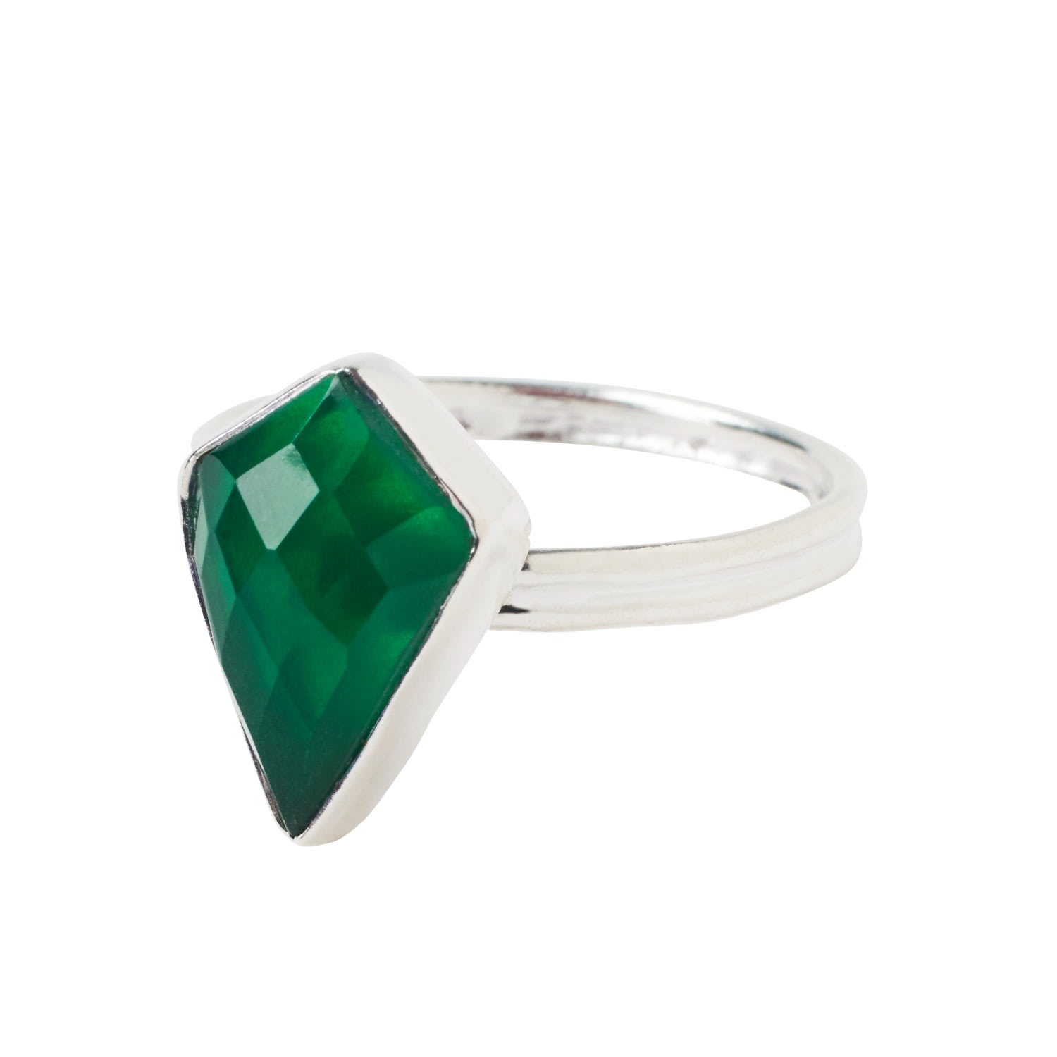 Women’s Green / Silver Green Onyx Kite Sterling Silver Adjustable Ring Yaa Yaa London