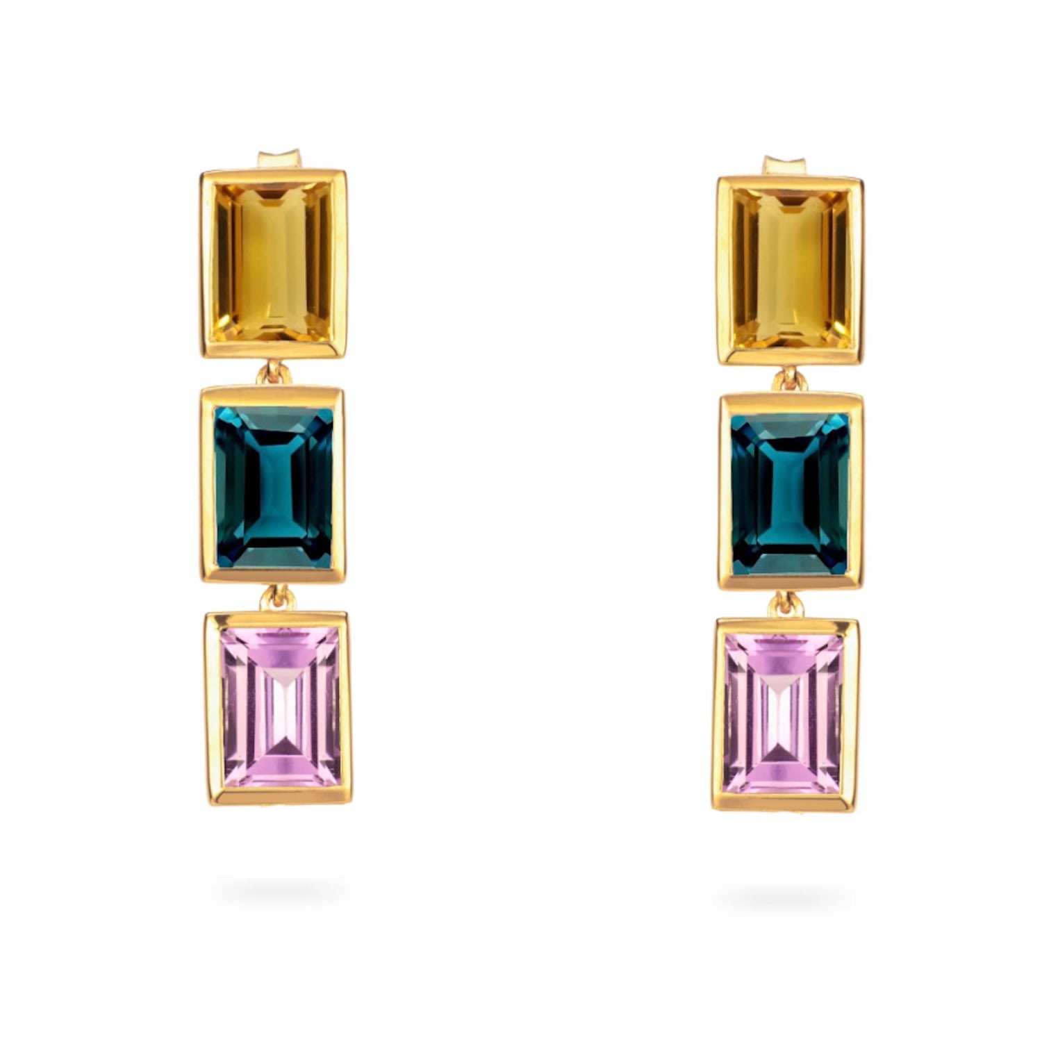 Augustine Jewels Women's Blue / Pink / Purple Citrine Topaz Amethyst Drop Earrings In Blue/pink/purple