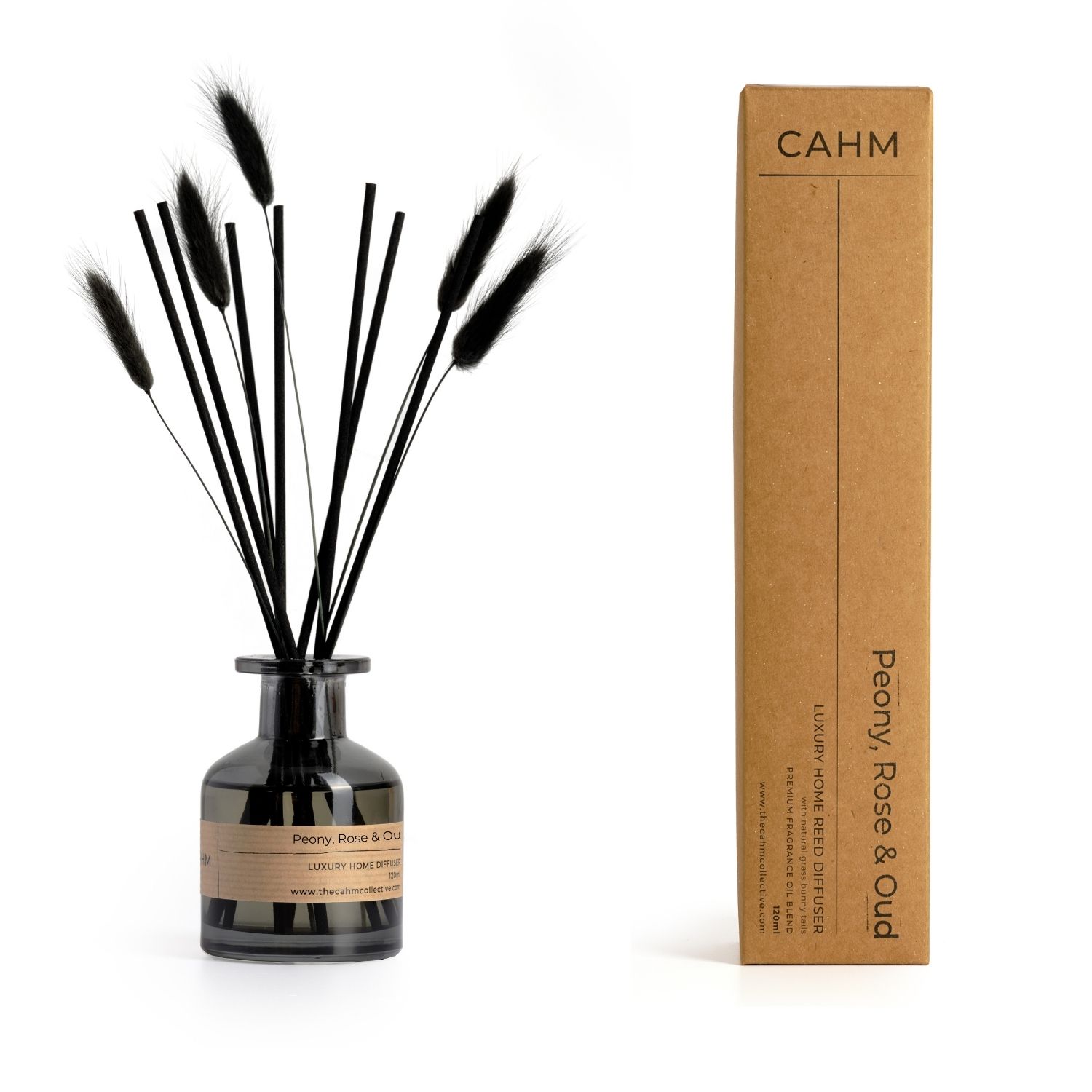 Cahm Peony, Rose & Oud Luxury Reed Diffuser - Black