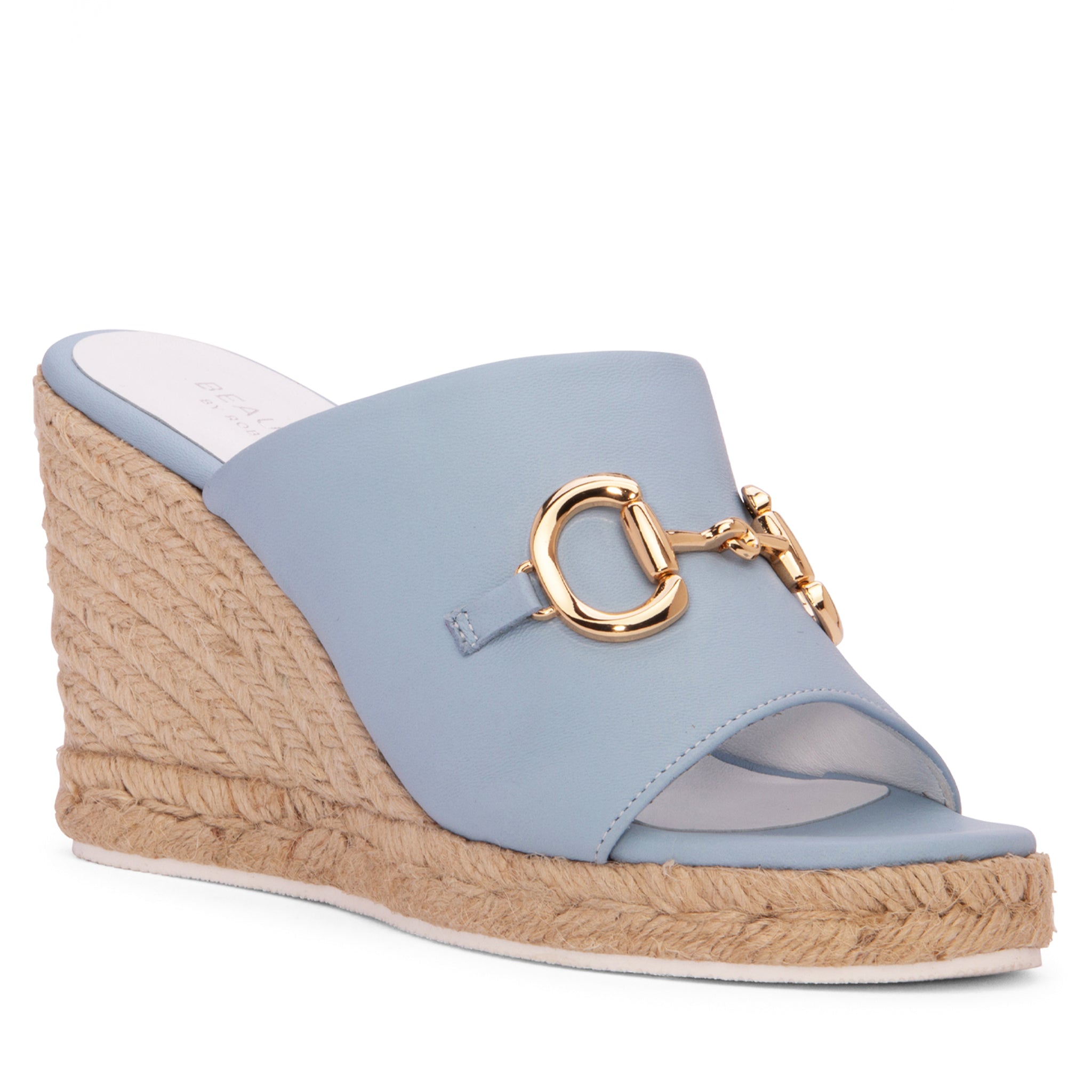 Beautiisoles By Robyn Shreiber Made In Italy Women's Norma Baby Blue Comfortable Wedge Platform Work Evening Leather Sandal In Gray