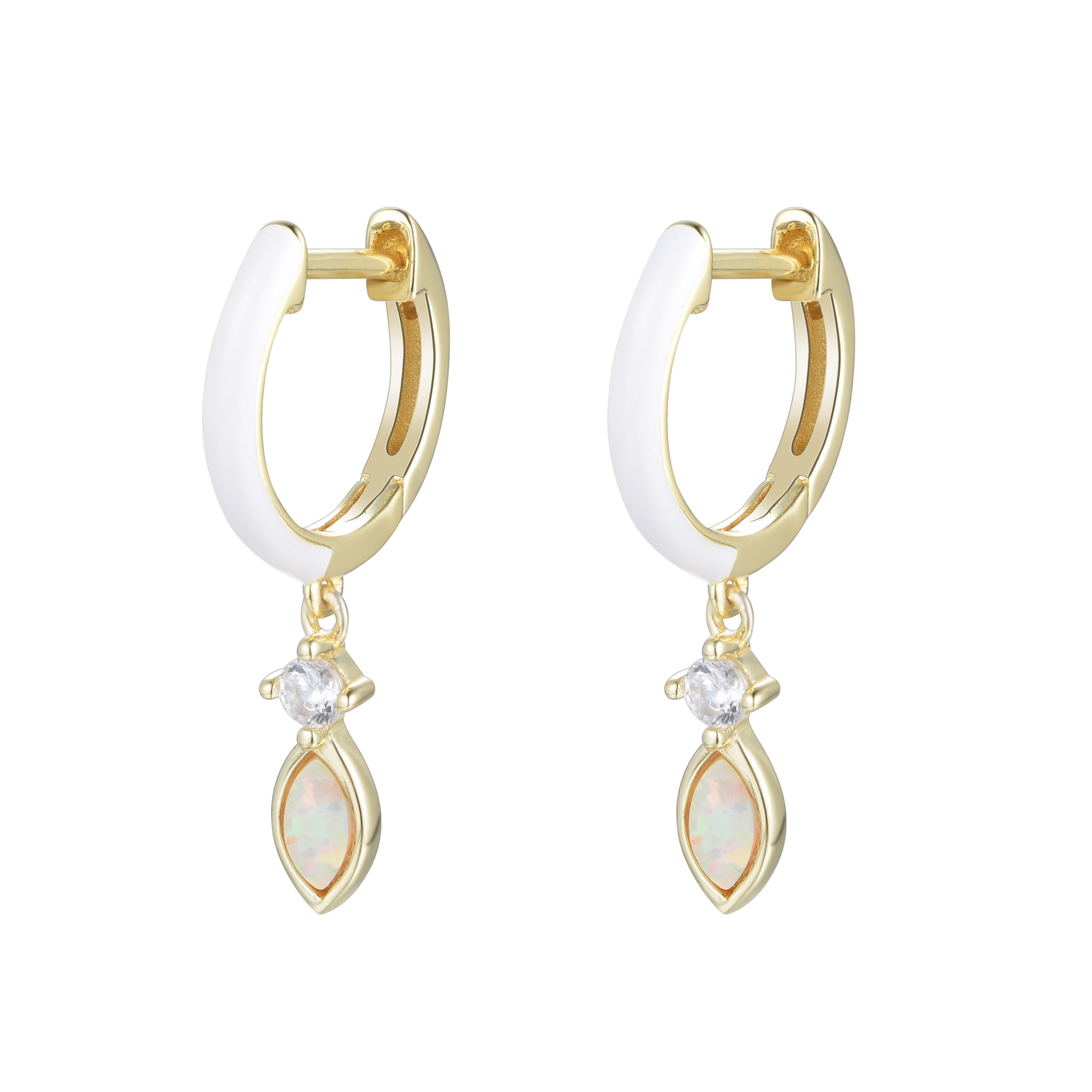 Kamaria Women's Enamel Opal Huggie Earrings - White In White