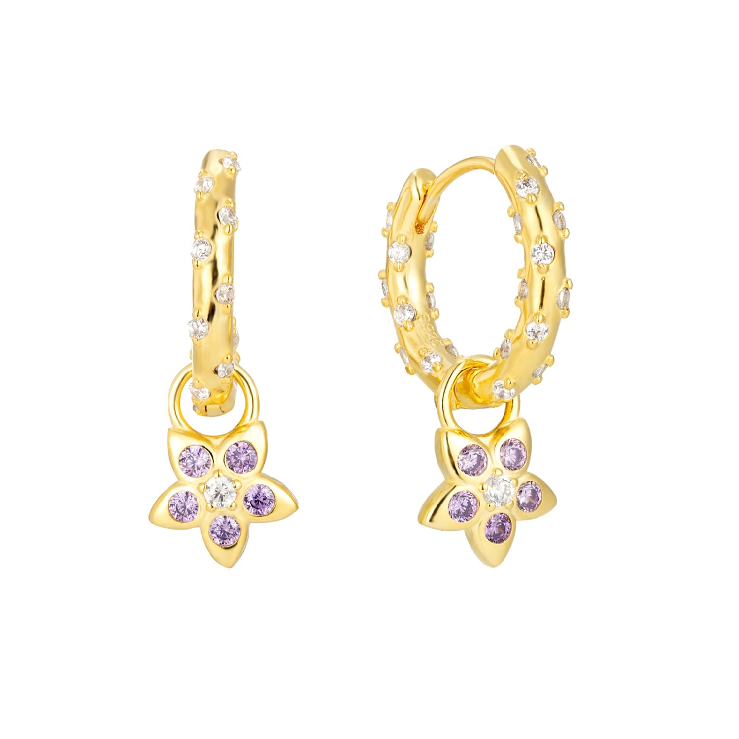 Women’s 22Ct Gold Vermeil Amethyst Flower Charm Starry Hoops Seol + Gold