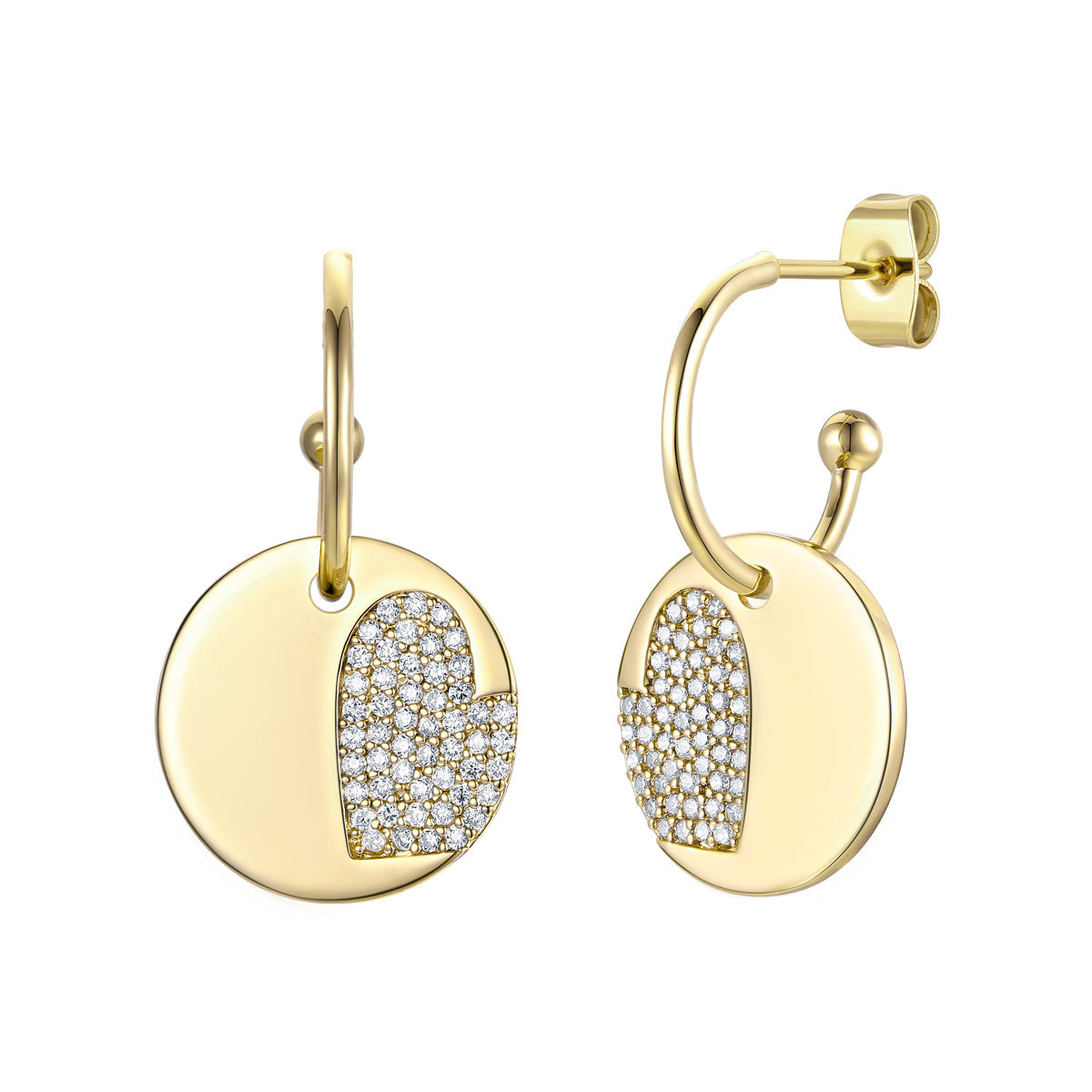 Genevive Jewelry Women's Gold / White Rachel Glauber Gold Plated With Diamond Cubic Zirconia Round Heart Charm Dangle In Multi