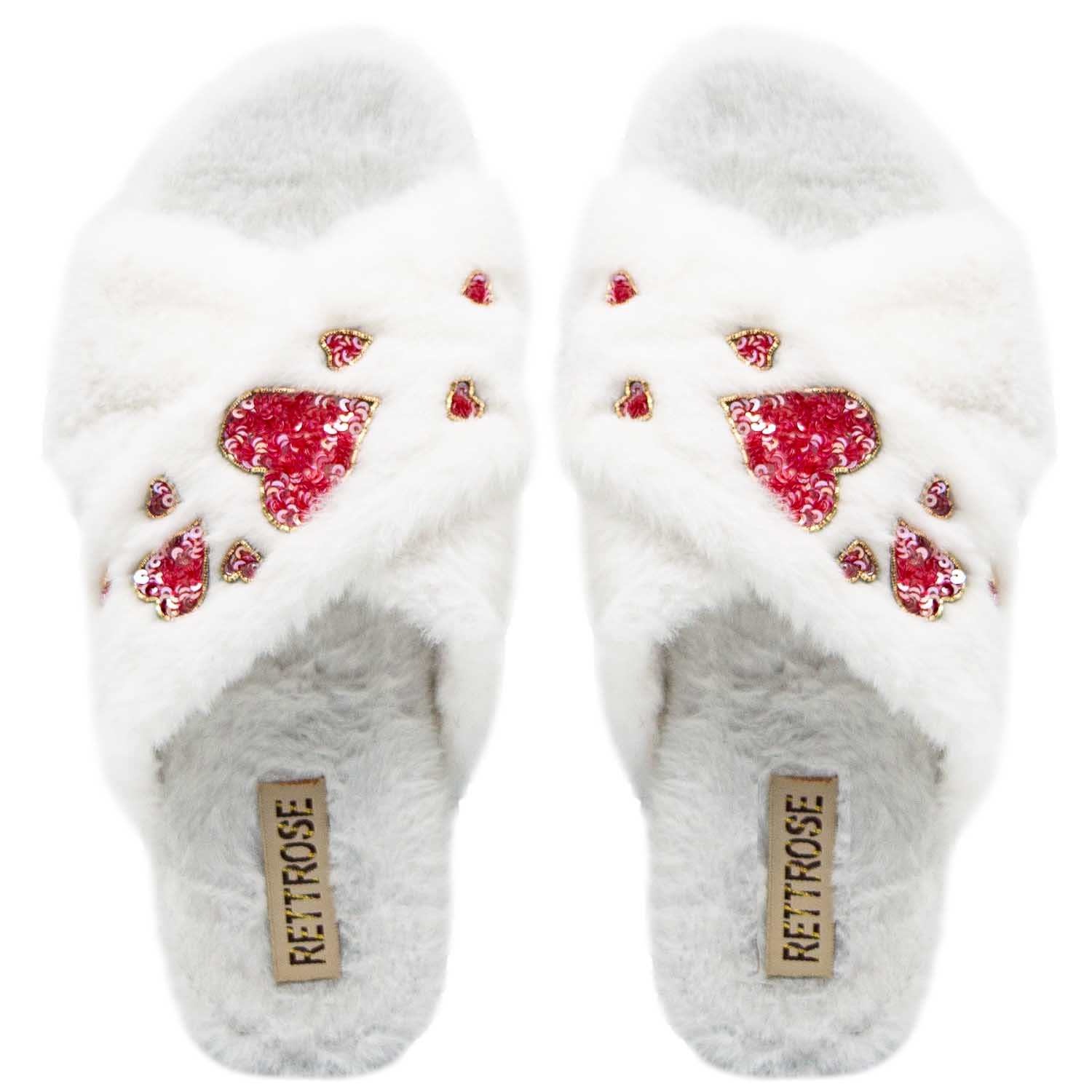 Rettrose Women's Neutrals The Kaylee Cream Luxury Plush Diamanté Embellished Handmade Slipper In White
