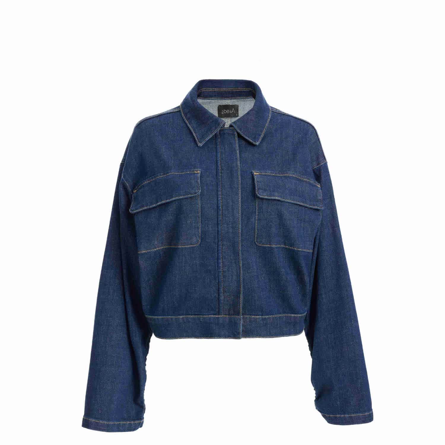 Women's Short Denim Jacket With Drawstring Sleeves | 2be4A | Wolf