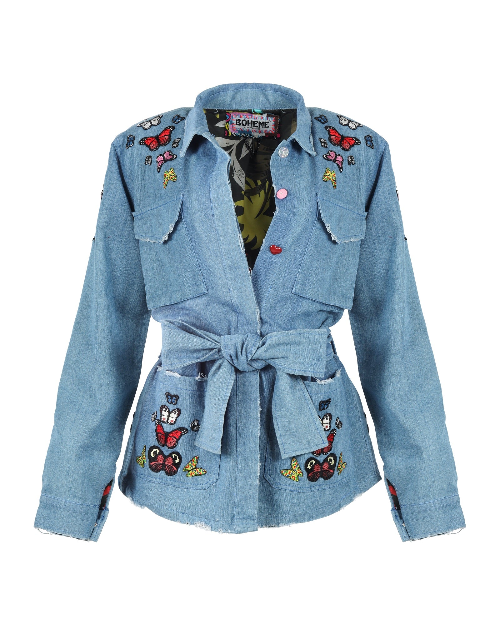 Meghan Fabulous Women's Blue Butterfly Bomb Jacket -denim