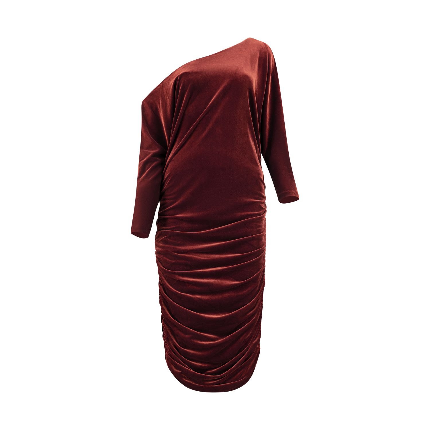 Azzalia Women's Slanted Shoulder Long Sleeves Velvet Dress In Copper Velvet In Brown