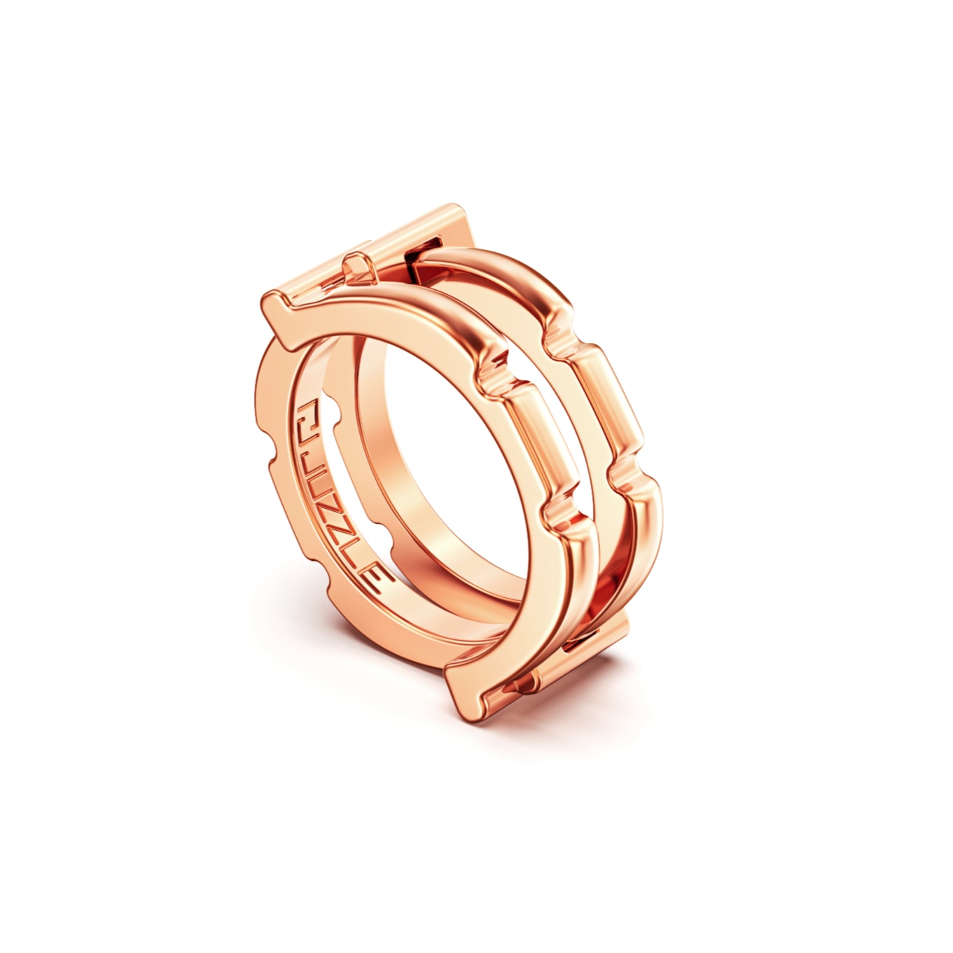 Juzzle Jewelry Women's Rose Gold Flow Puzzle Ring Rose Golg Plated Silver