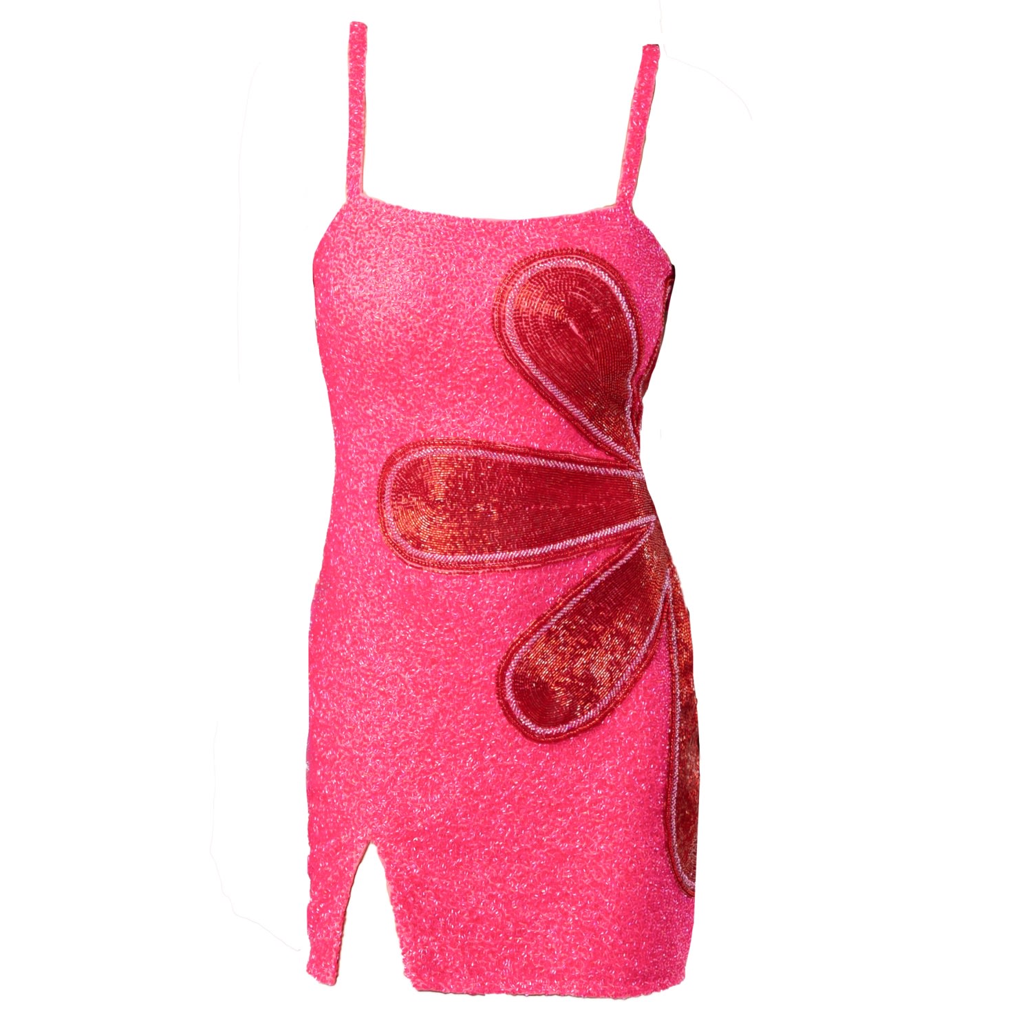 Self-adore Women's Pink / Red Bloom Hand-beaded Embellished Mini Dress