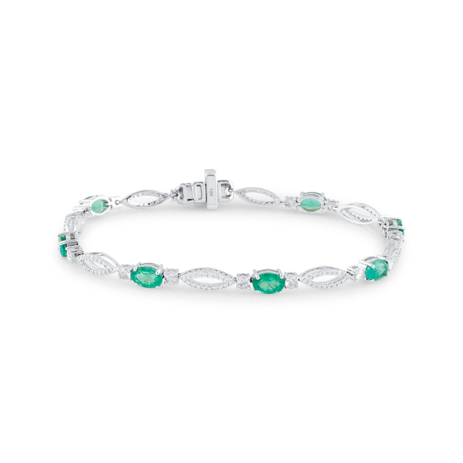 Women’s Emerald And Diamond Bracelet In 18K White Gold Tresor Collection