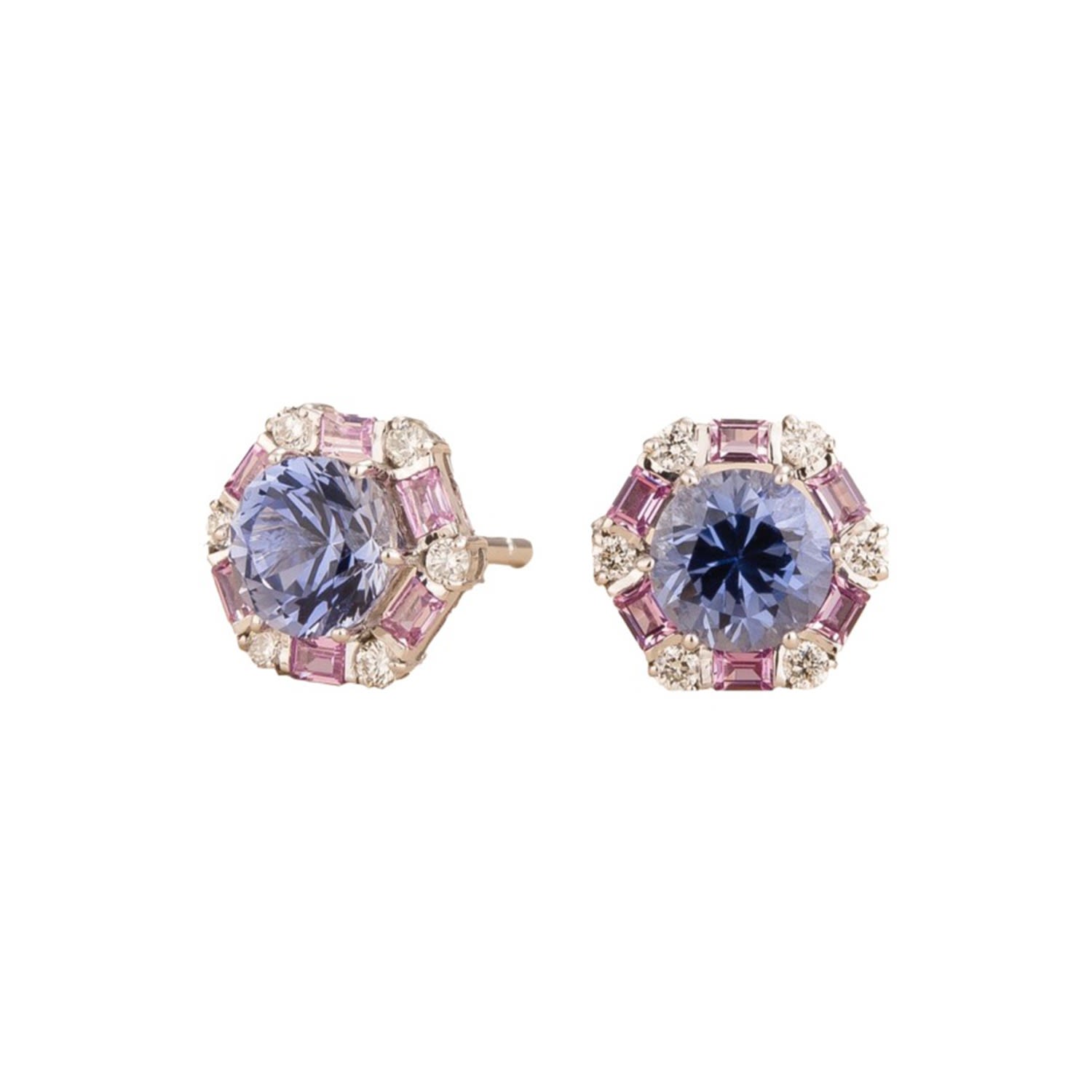 Juvetti Women's Orange / Blue / White Melba White Gold Earrings Blue Sapphires, Pink Sapphires, Diamonds In Multi