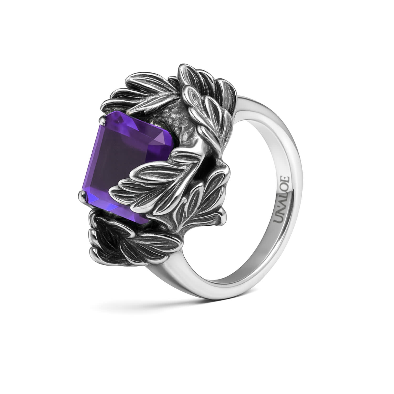 Women&rsquo;s Silver / Purple Ring In Sterling Silver With  Violet Zirconia - Coleus Quadratus - Unaloe Handmade Made In Italy