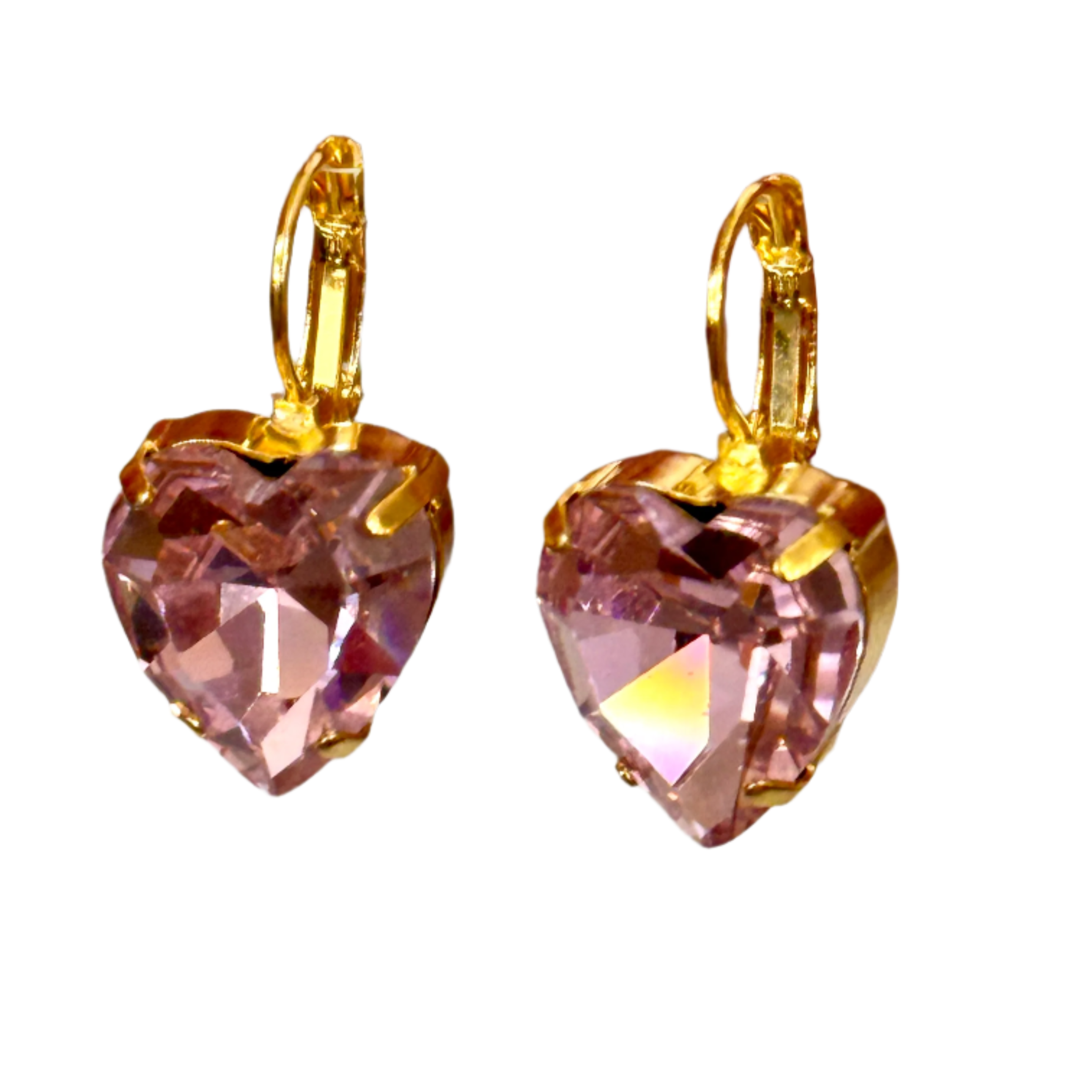 Laura Gray Women's Pink / Purple Small Pink Crystal Heart Post Back Earrings