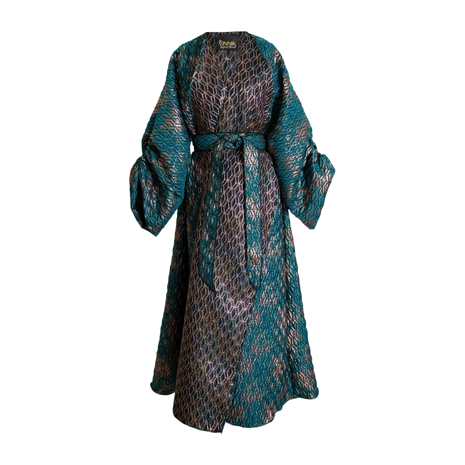 Women’s Green / Blue Long Turquoise Jacquard Parisian Coat- Semiramide One Size Byvinnik