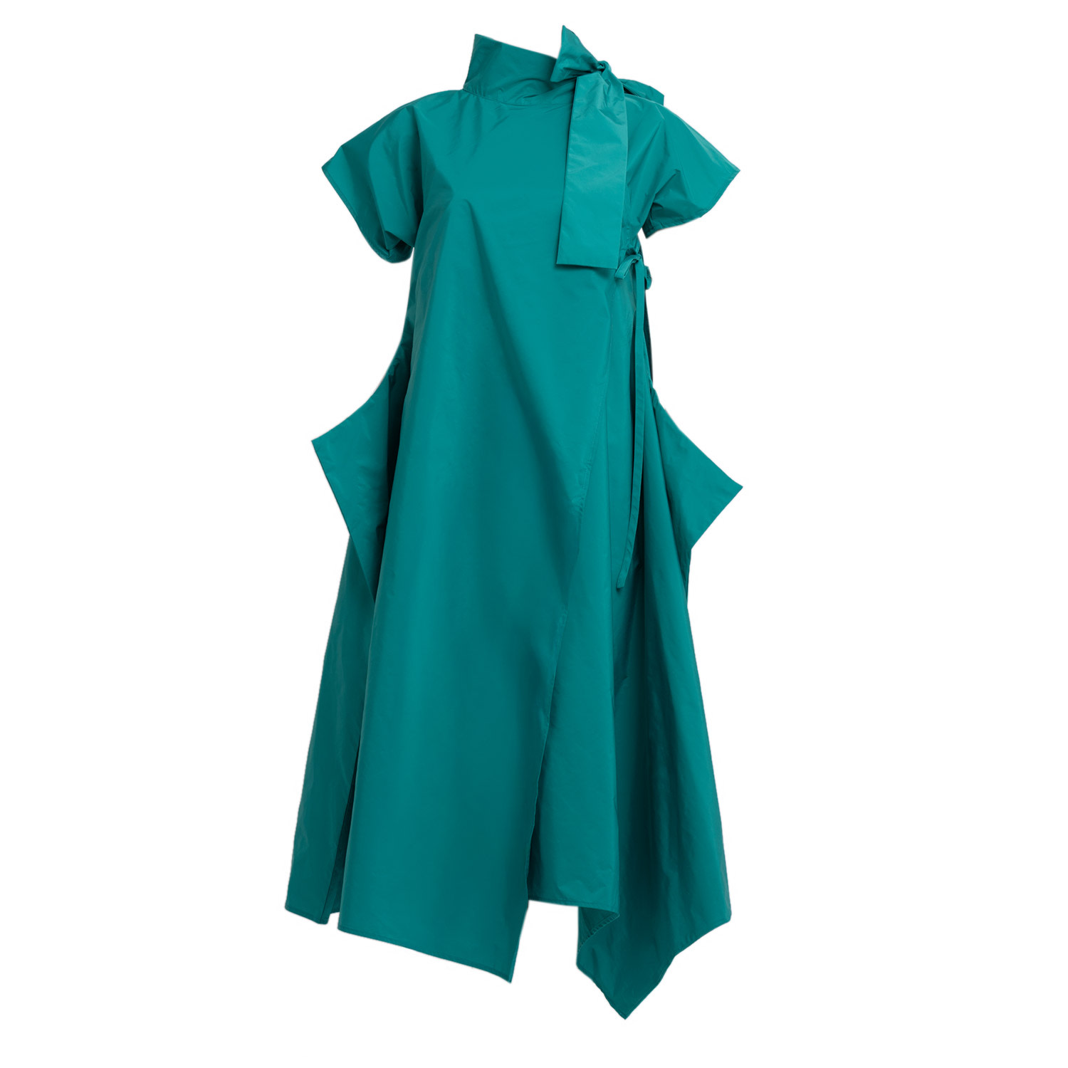 Women's Halves Dress With Shoulder Ribbon In Green Taffeta | Extra Small | Bianca Popp