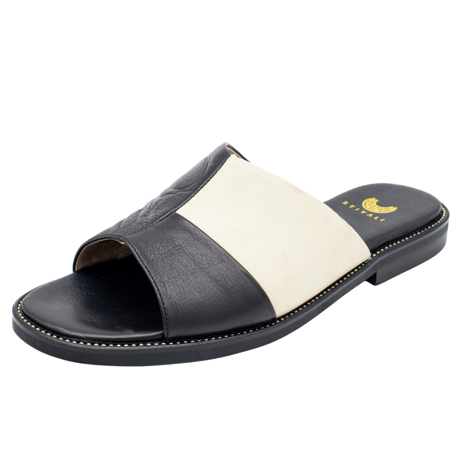 Women’s Twinflame Slide On Sandals In Black Embossed & Ivory Leather 6 Uk Stivali New York