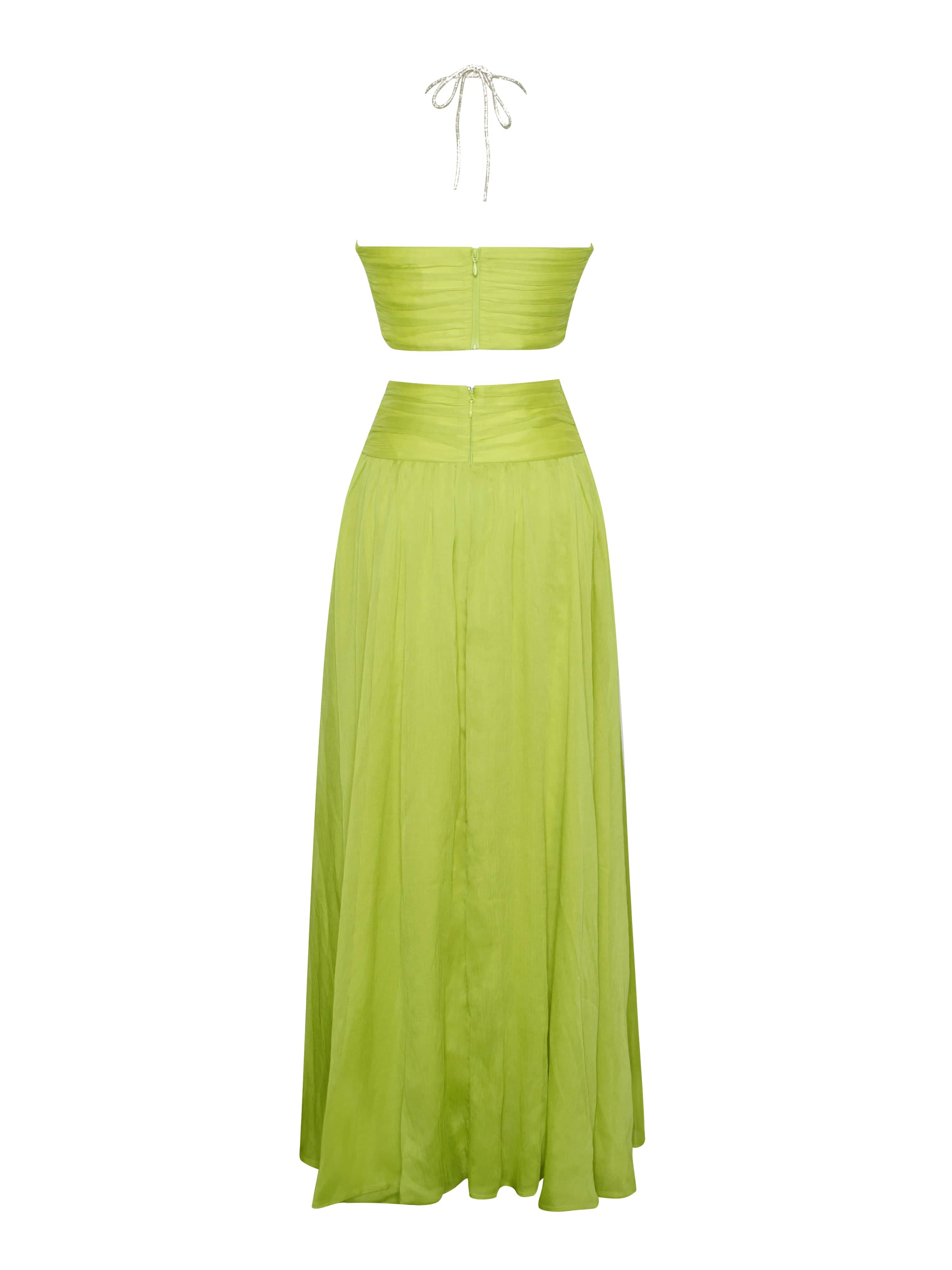Quinby Lemon Chiffon Pleated Lace Up Maxi Dress | Miss Circle New York |  Wolf & Badger