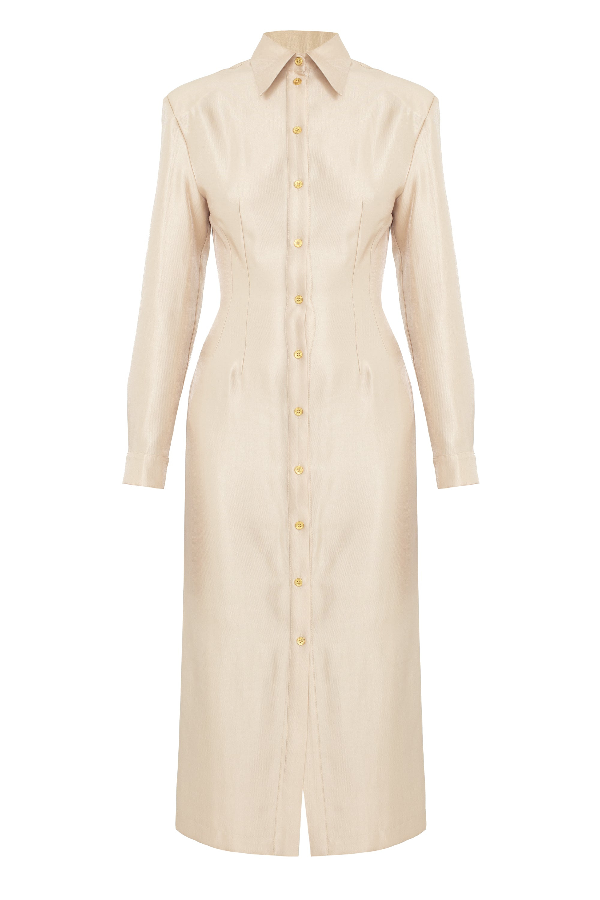 Undress Edith Pastel Fitted Midi Shirt Dress With Golden Buttons