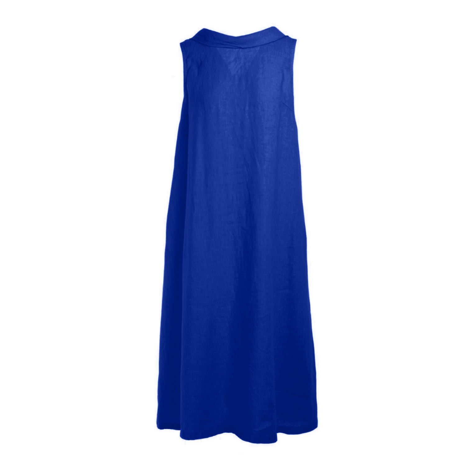 Haris Cotton Women's Blue Midi Back Tie Linen Dress - Lapis In Blue