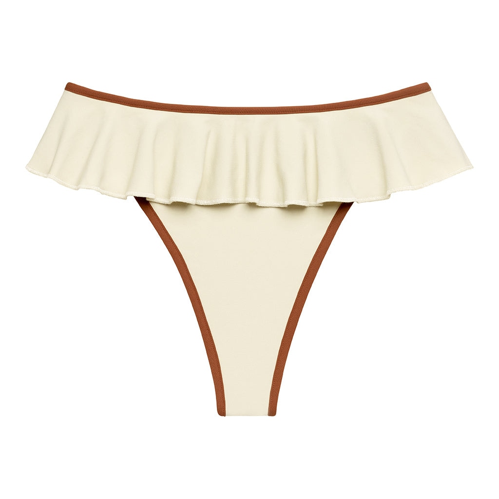 Montce Women's Neutrals Oat Terracotta Binded Tamarindo Ruffle Bikini Bottom In Gold