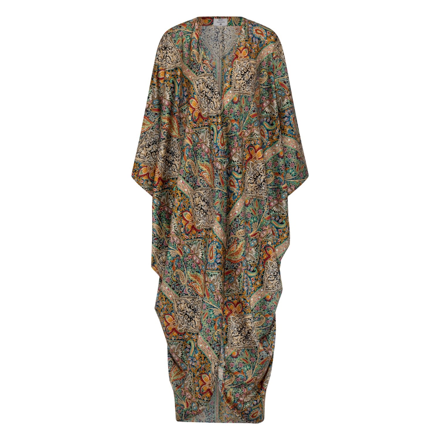 Women’s Green Mariposa Cut Kaftan With Center Fold In Printed Paisley Silk One Size Azzalia