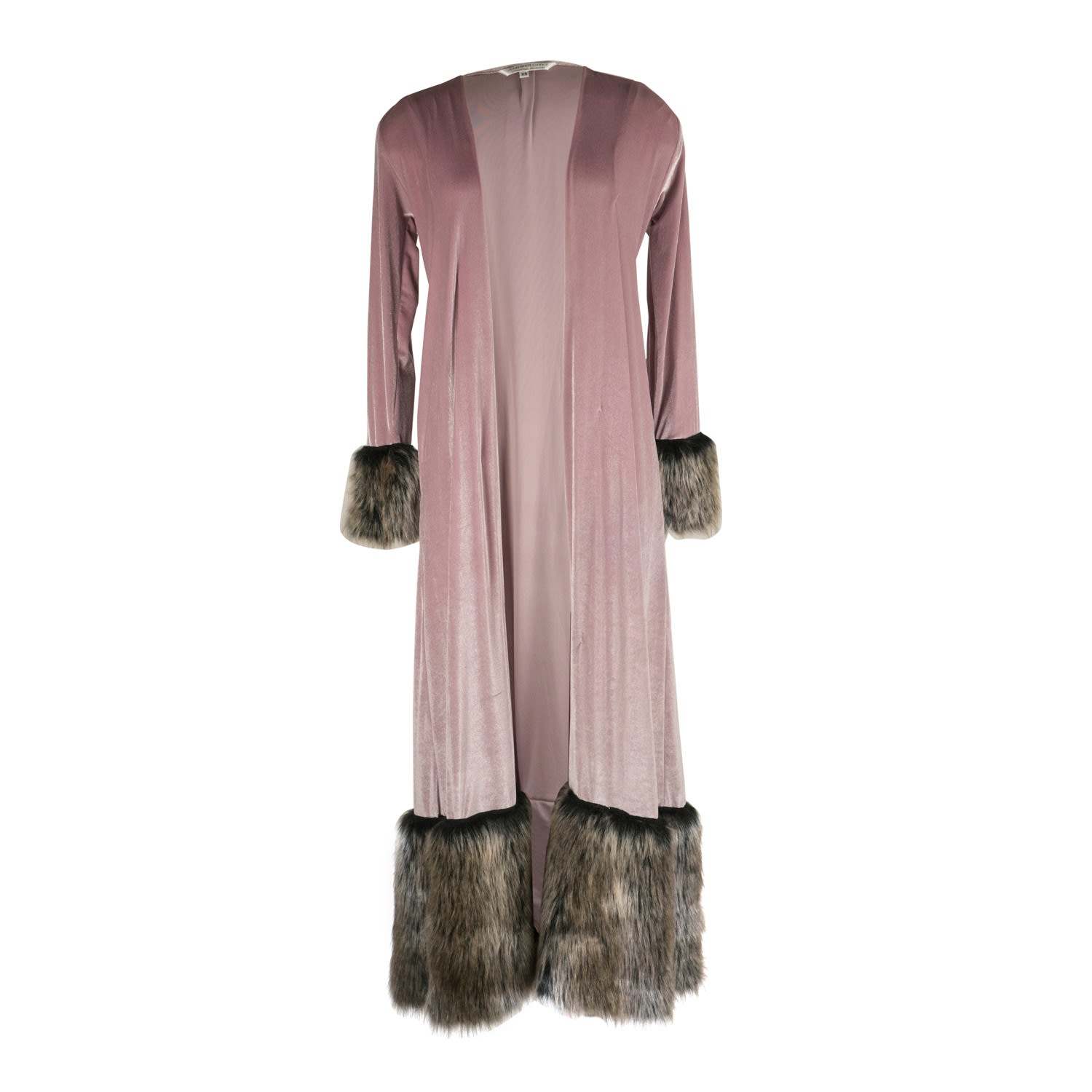 Women’s Rose Gold Blush Velvet Faux Fur Coat Duster Small Jennafer Grace