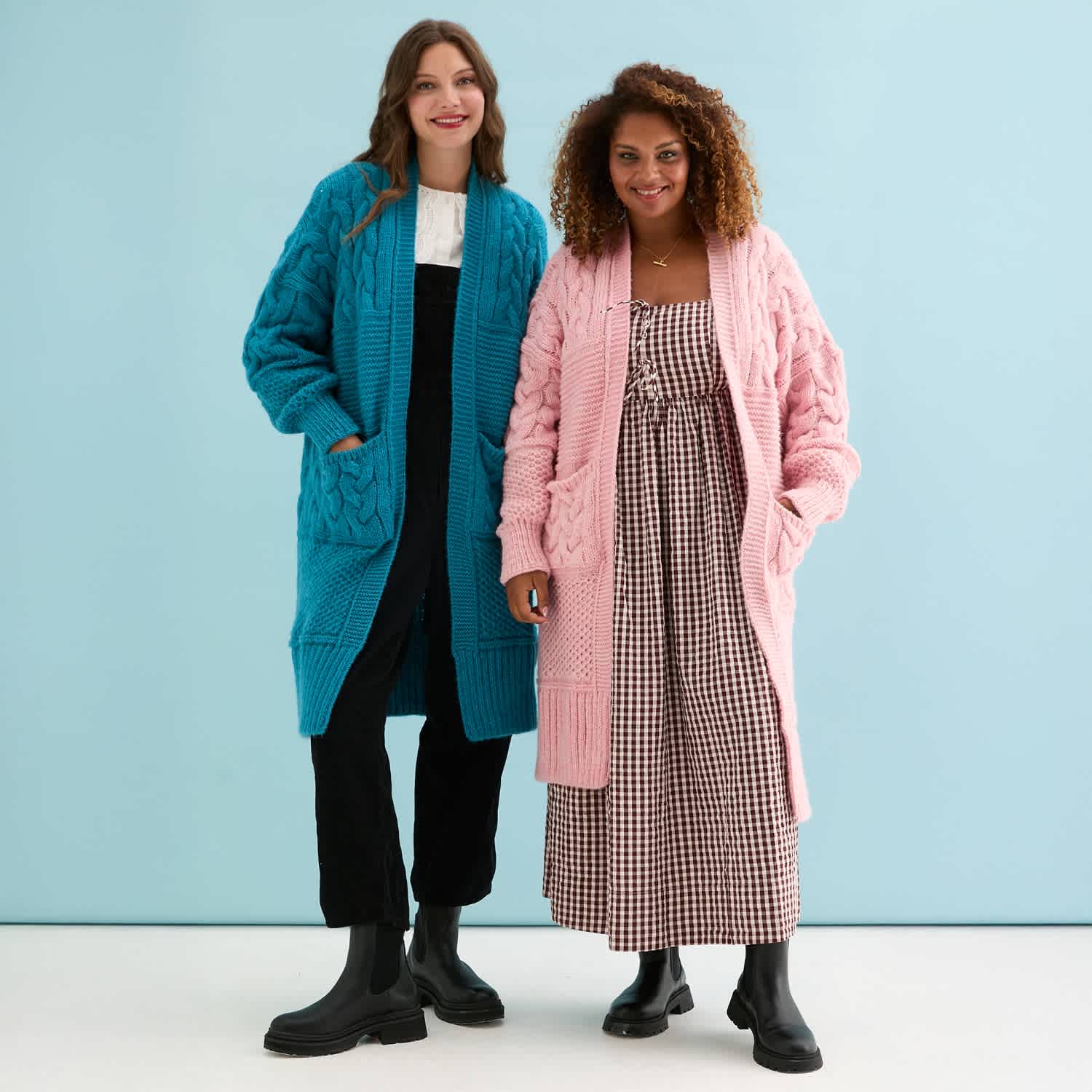 Alex Balloon Sleeve Cable Maxi Cardigan - Teal | Cara & The Sky