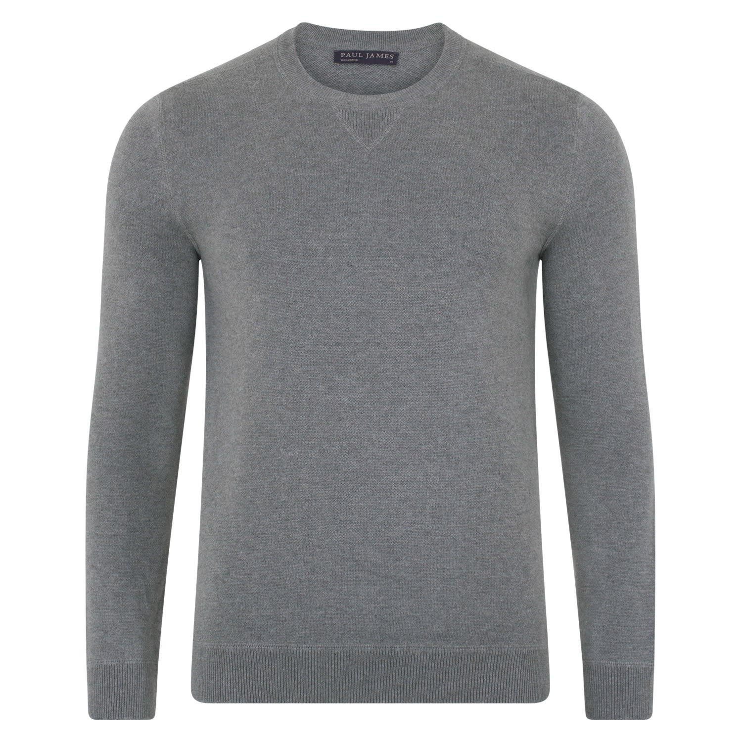 Paul James Knitwear Mens Midweight Cotton Beckham Knitted Sweatshirt - Grey Pewter