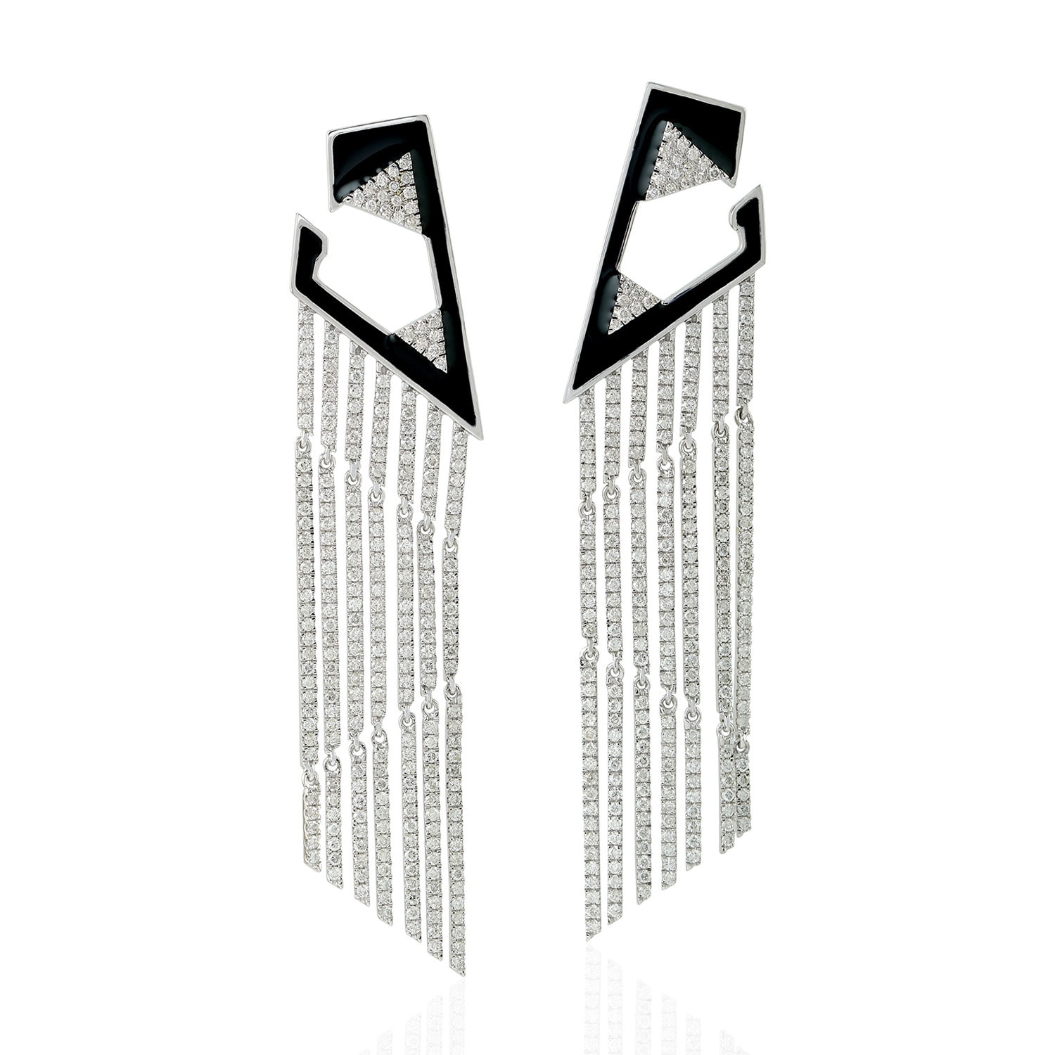 Artisan Women's Gold / White 18k White Gold Pave Diamond Dangle Earrings In Metallic