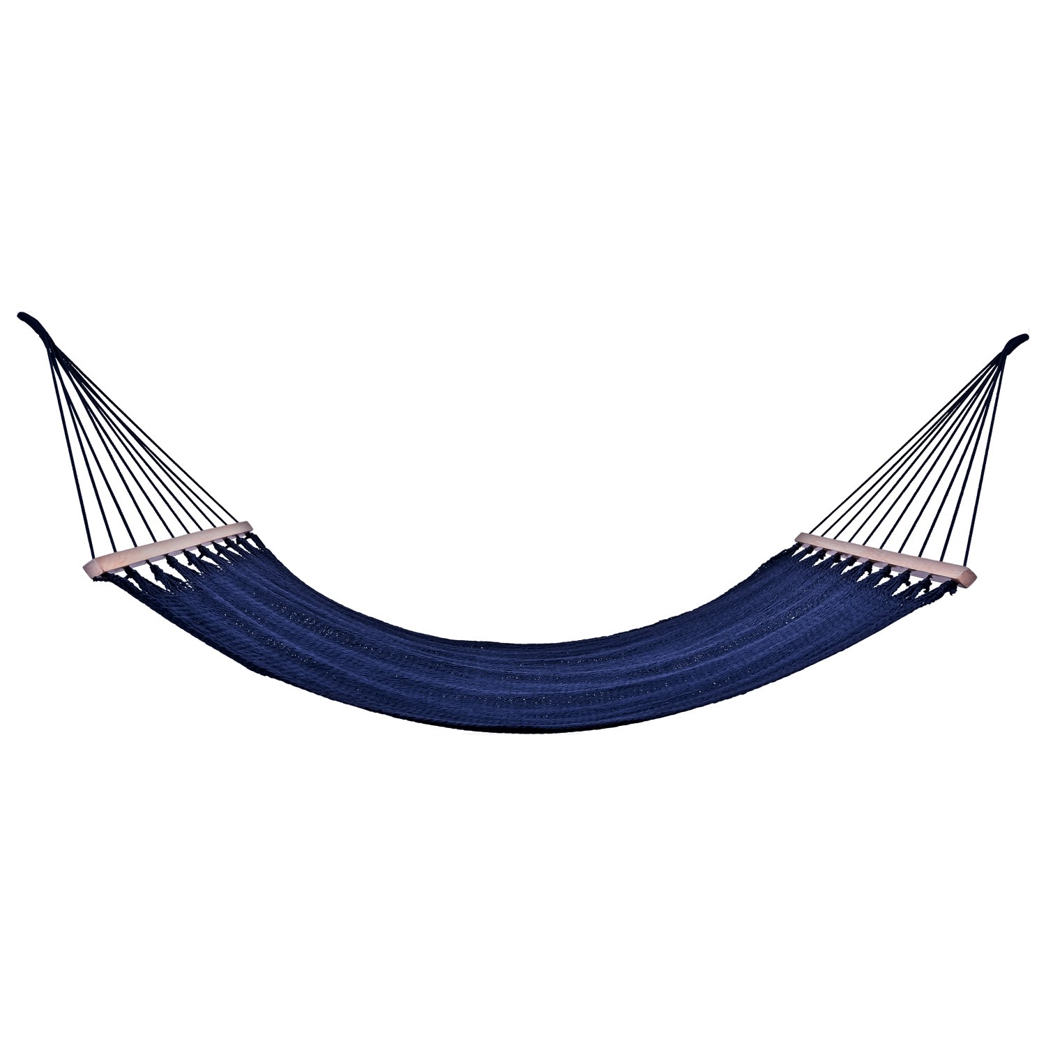 Navy Blue Cotton Hammock With Teak Wooden Bar Artissanos